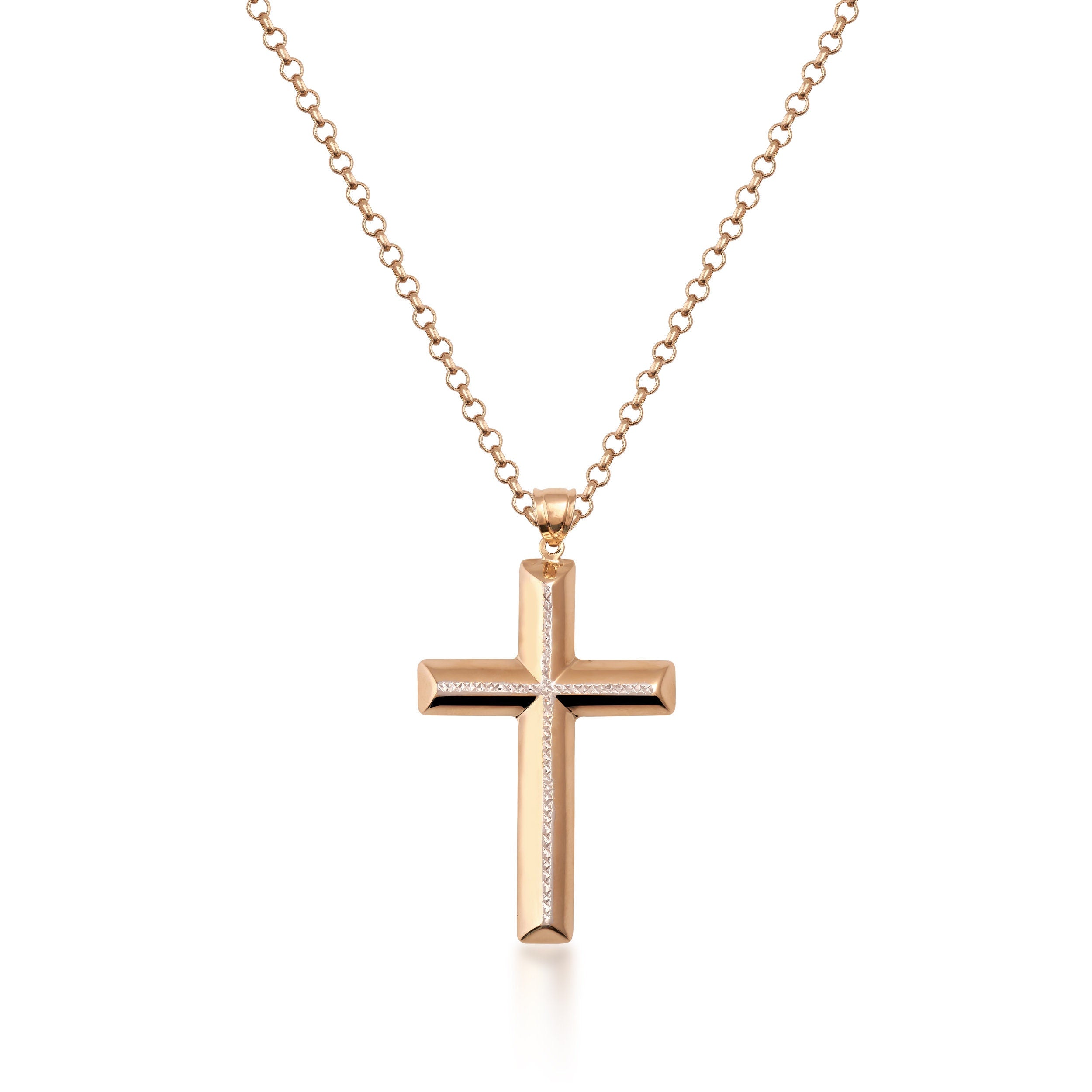 14K Solid Gold Cross Necklace for Men Diamond Cut Handmade