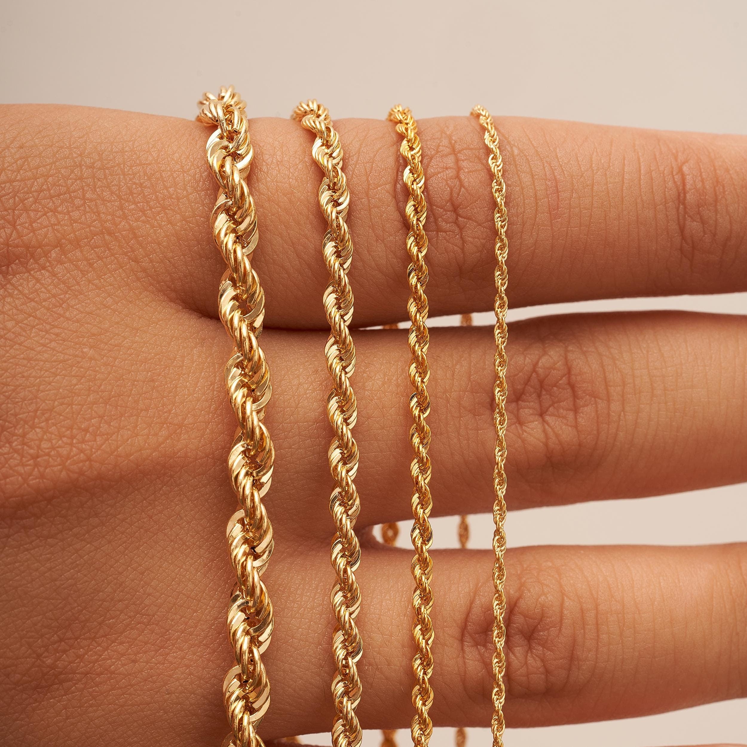 14K Solid Gold Rope Chain for Women & Men