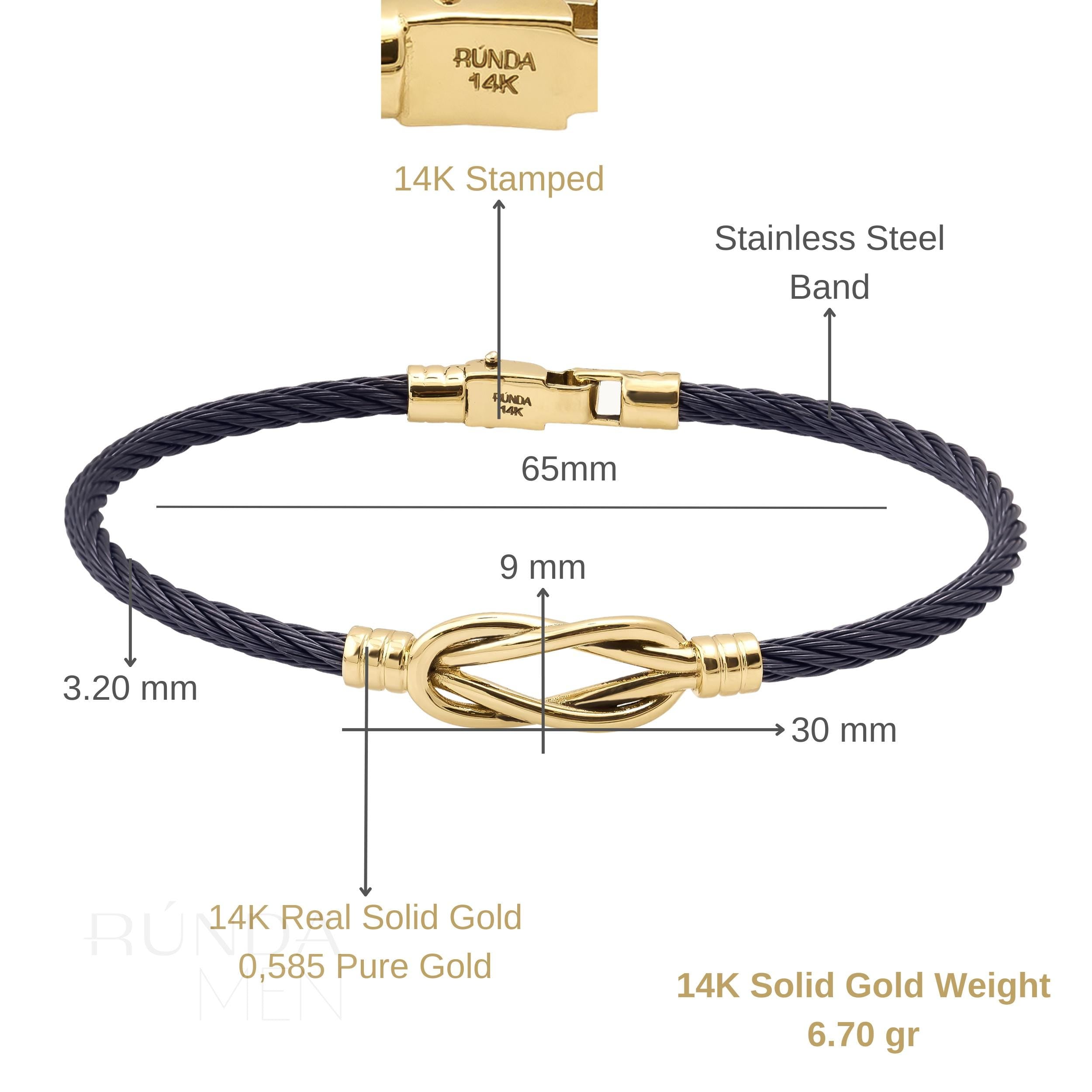 14K Solid Gold Knot Bracelet for Men