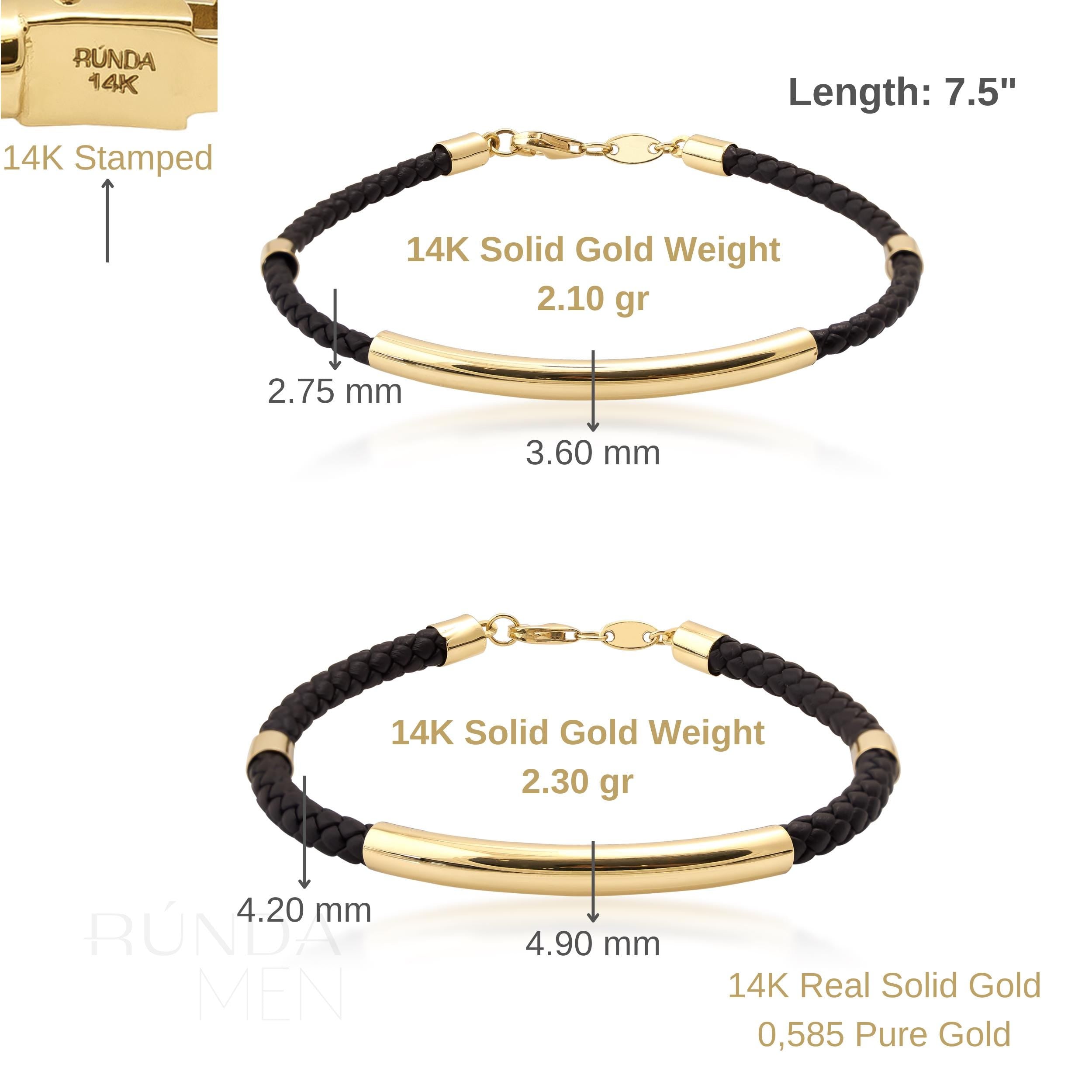 14K Solid Gold Round Tube Nameplate ID Bracelet for Men