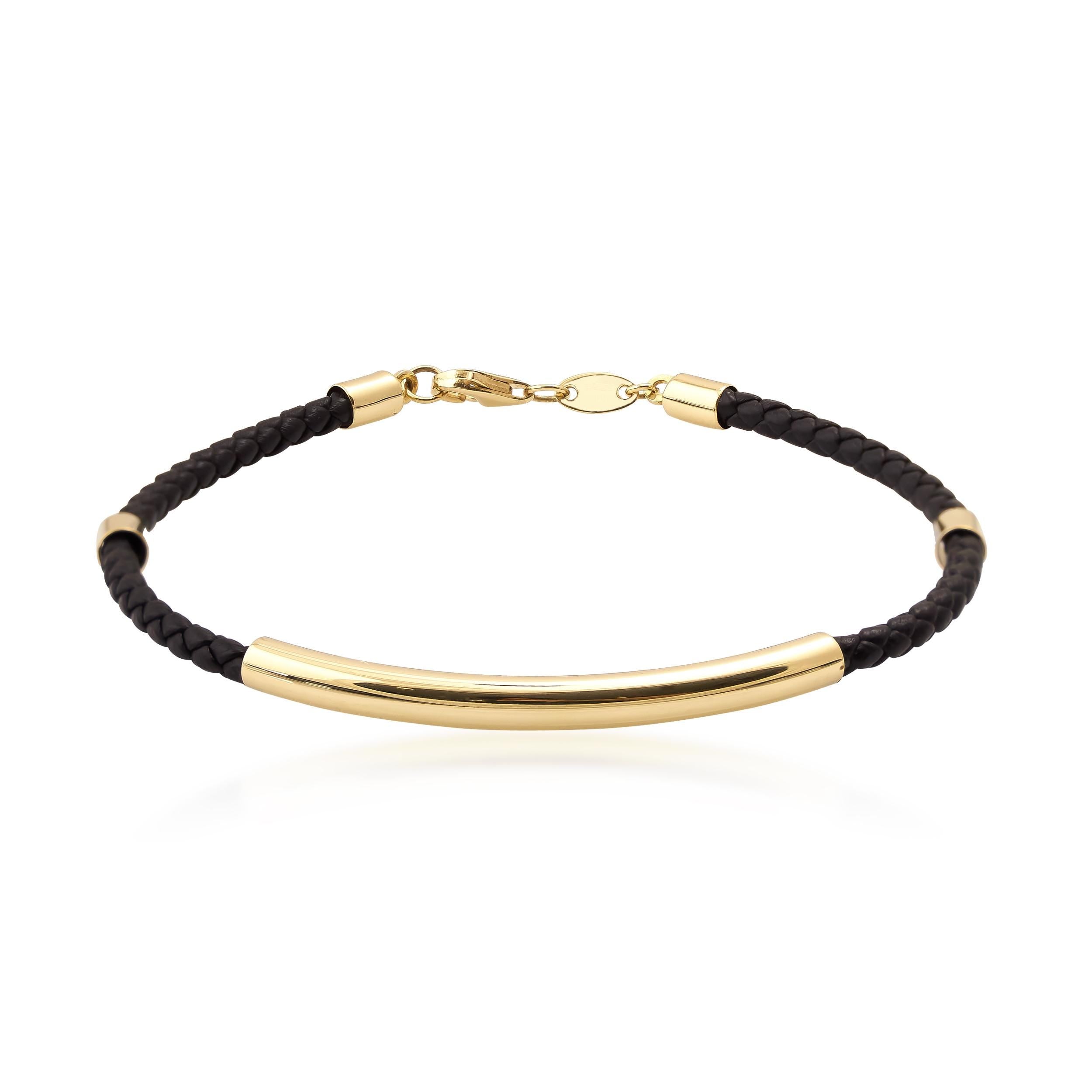 14K Solid Gold Round Tube Nameplate ID Bracelet for Men