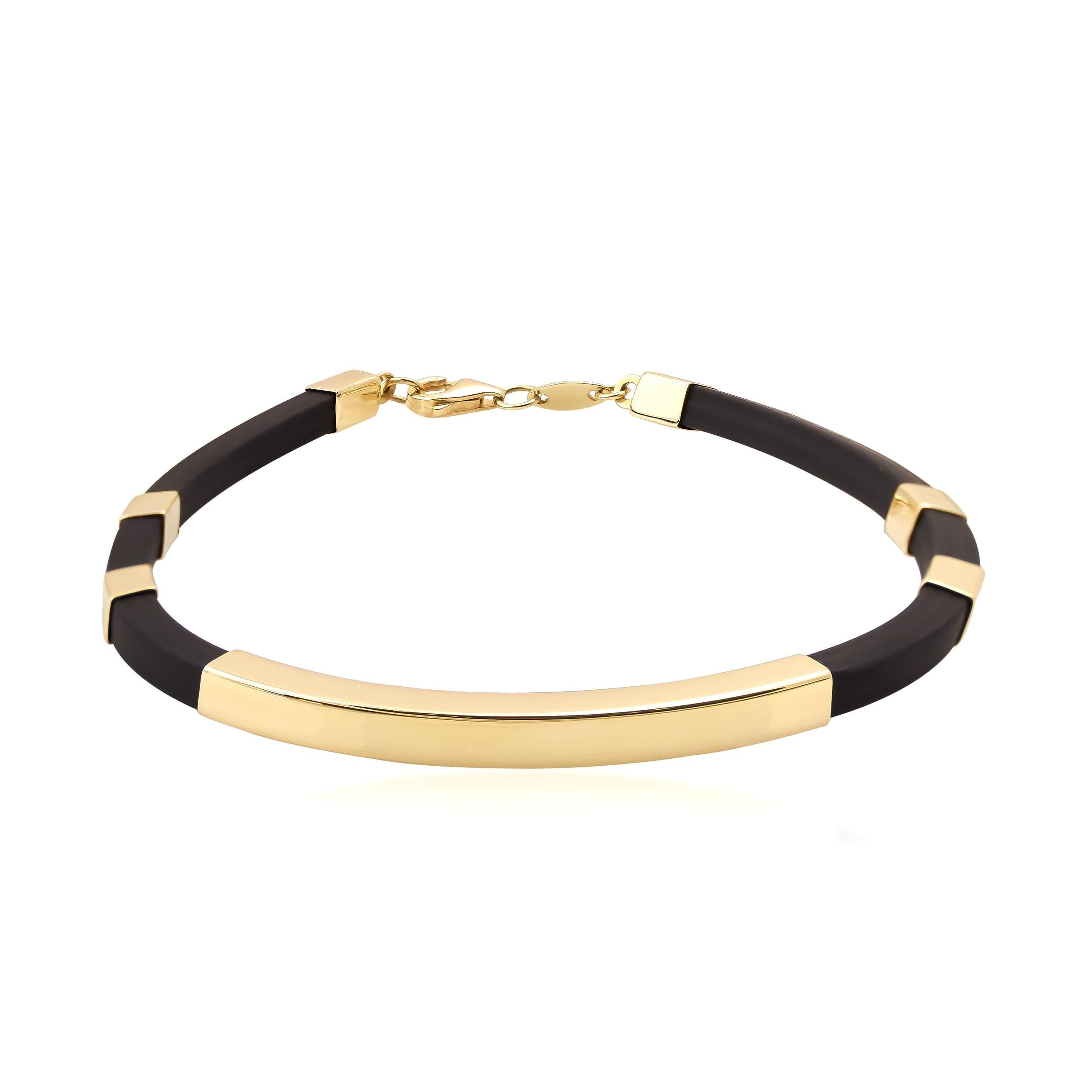 14K Solid Gold Square Tube Nameplate ID Bracelet for Men