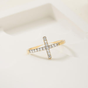 Introducing the Natural Diamond Cross Ring in 14K Real Solid Gold for Women, featuring a slender and polished band. This elegant piece showcases a cross design encrusted with sparkling genuine diamonds on top, crafted from authentic 14K hallmarked gold.