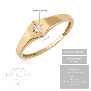 The Natural Diamond Star Setting 14K Solid Gold Ring showcases a sleek, angular design with a single round natural diamond elegantly placed in a star-shaped mounting at its center.