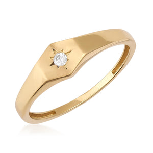 The Natural Diamond Star Setting 14K Solid Gold Ring showcases a sleek, angular design with a single round natural diamond elegantly placed in a star-shaped mounting at its center.