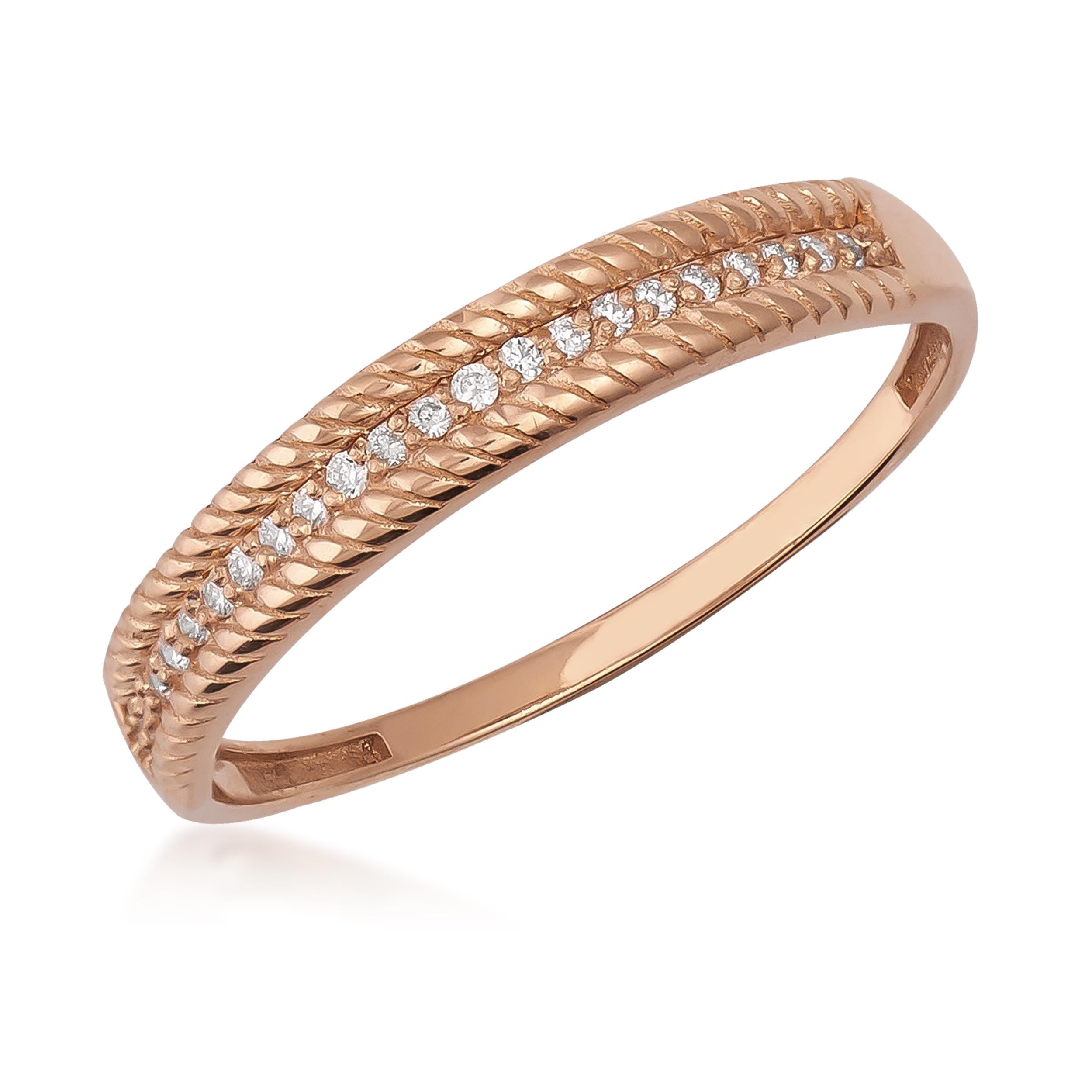 14K Solid Gold Twisted Edge Diamond Half Eternity Ring