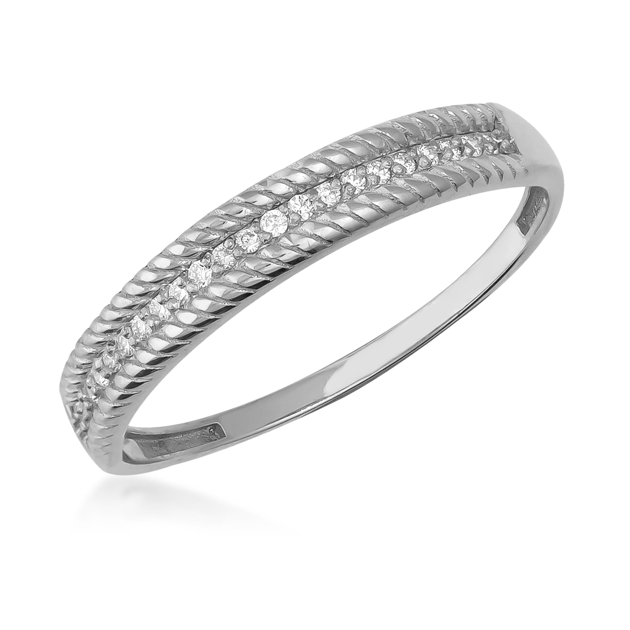 14K Solid Gold Twisted Edge Diamond Half Eternity Ring