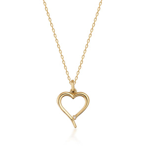 The 14K Solid Gold Diamond Open Heart Necklace for Women showcases a delicate open heart-shaped pendant adorned with a natural diamond accent, elegantly hanging from a thin chain against a plain white background.