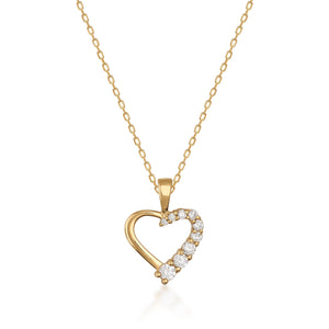 Introducing the Premium Real Diamond Open Heart Necklace in 14K Gold: a handcrafted piece showcasing an elegant design. This necklace features a heart-shaped pendant adorned with natural genuine diamonds that partially outline one side, all crafted in solid 14K gold.