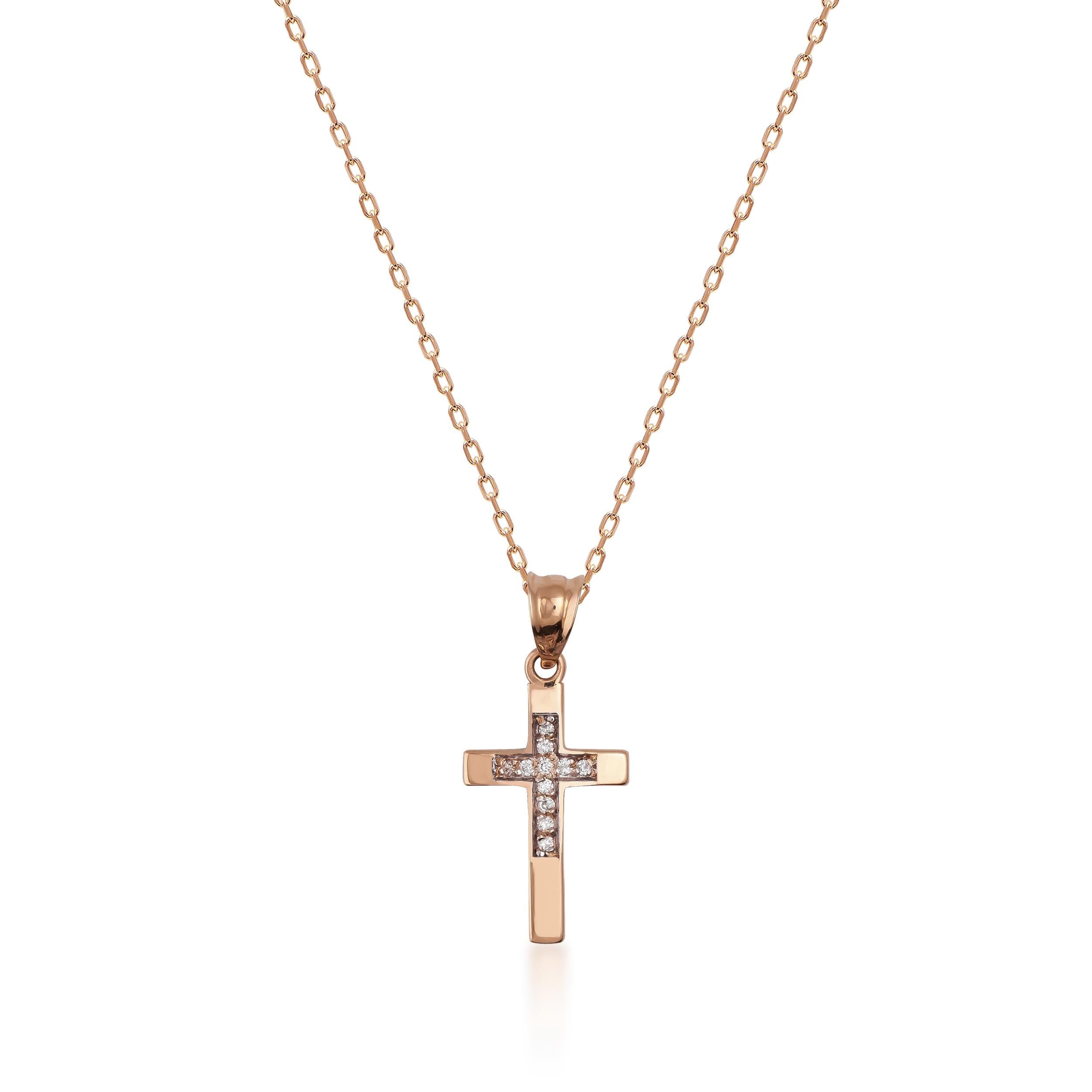 14K Solid Gold Diamond Tiny Cross Necklace