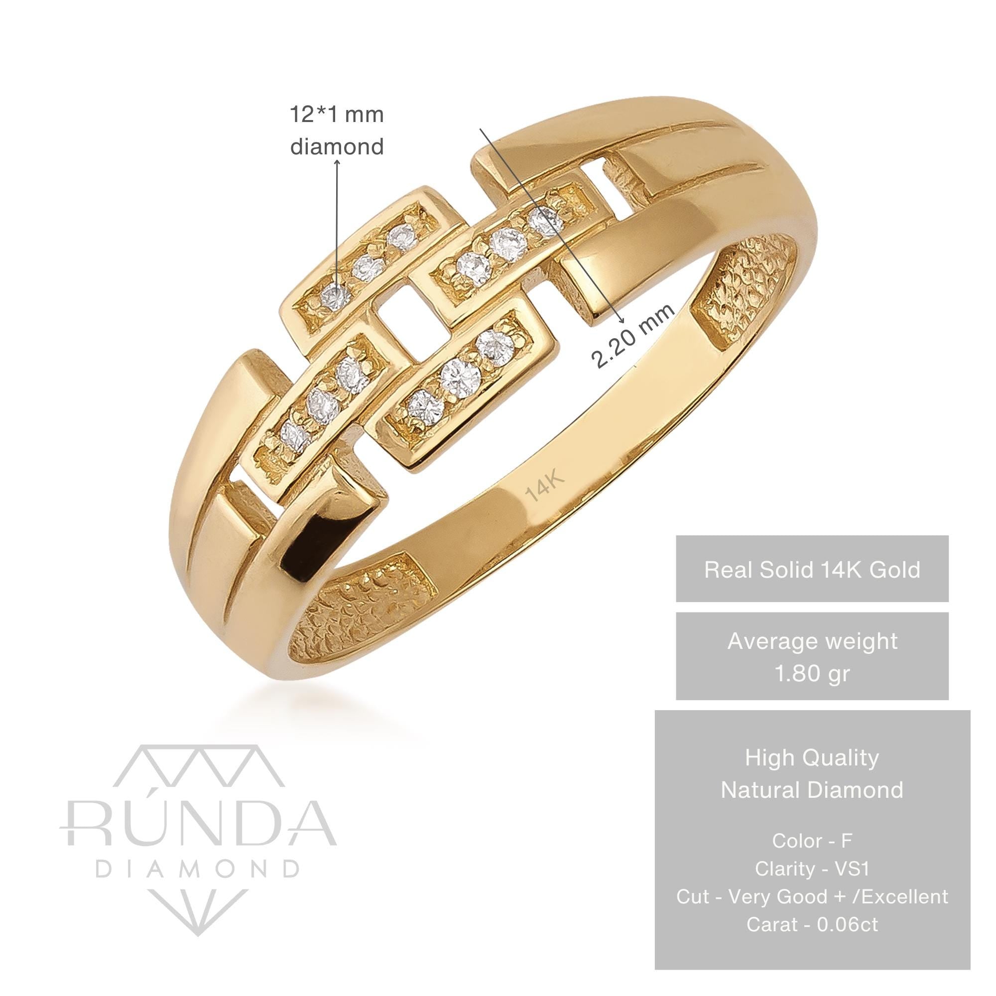 14K Solid Gold Geometric Diamond Ring for Women