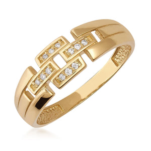 The 14K Solid Gold Geometric Diamond Ring for Women showcases a modern, elegant look with natural diamonds set in striking rectangular patterns.