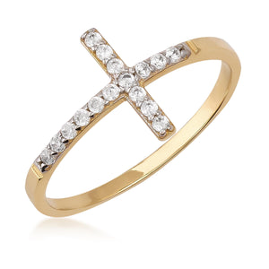 Introducing the Natural Diamond Cross Ring in 14K Real Solid Gold for Women, featuring a slender and polished band. This elegant piece showcases a cross design encrusted with sparkling genuine diamonds on top, crafted from authentic 14K hallmarked gold.