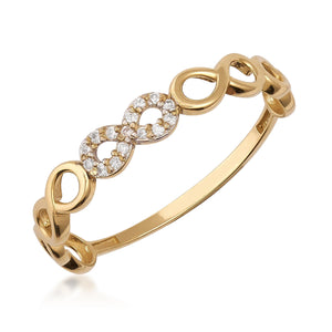 The 14K Solid Gold Diamond Infinity Ring for Women showcases a sophisticated and stylish eternity loop design, adorned with sections encrusted in small natural diamonds, all crafted from genuine 14K solid gold.