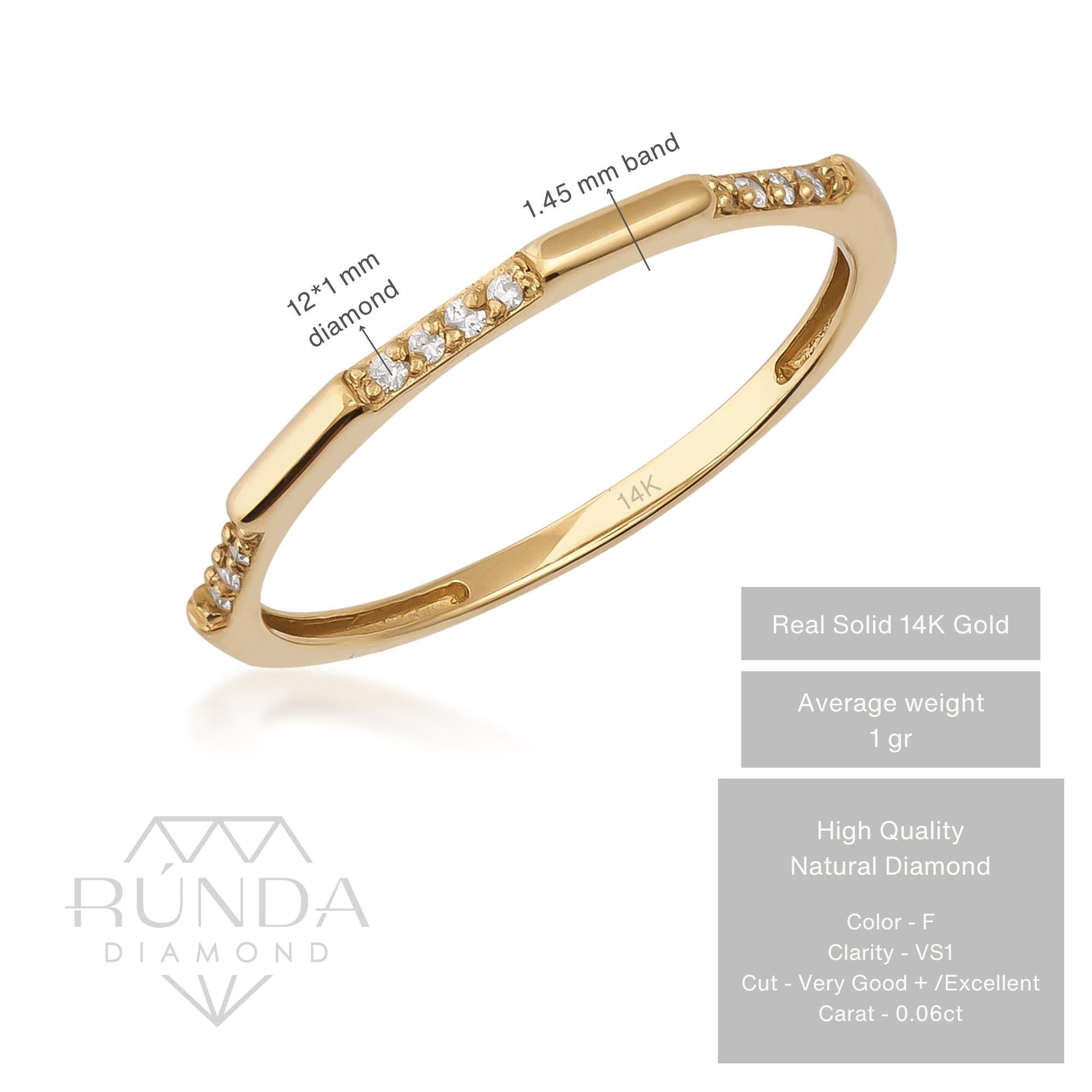 14K Solid Gold Geometric Diamond Ring for Women