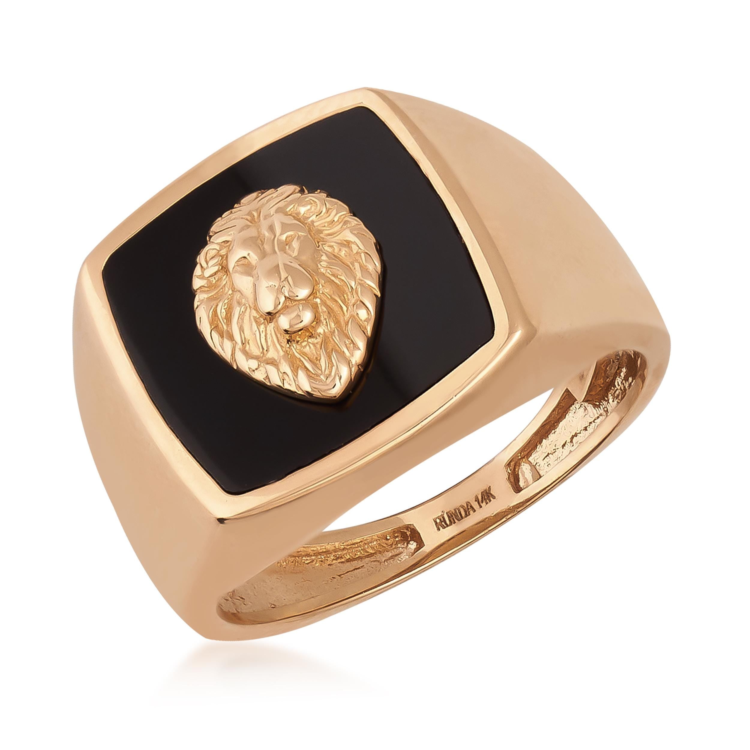 14K Solid Gold Men's Large Lion Ring