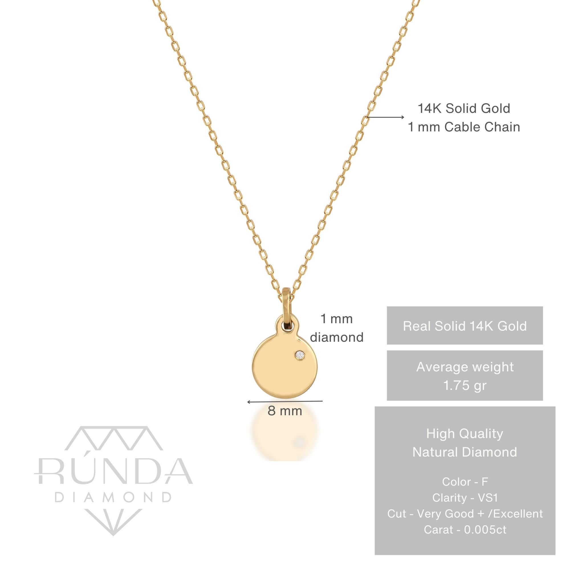 14K Solid Gold Round Disc Diamond Necklace