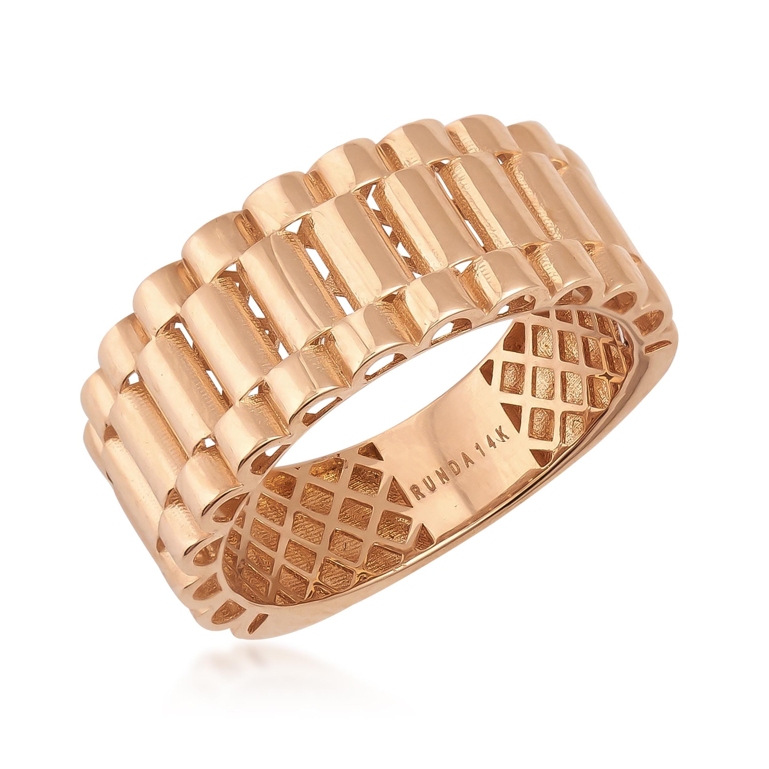 14K Solid Gold Watch Band Ring For Men, Bold Fancy Pinky Ring