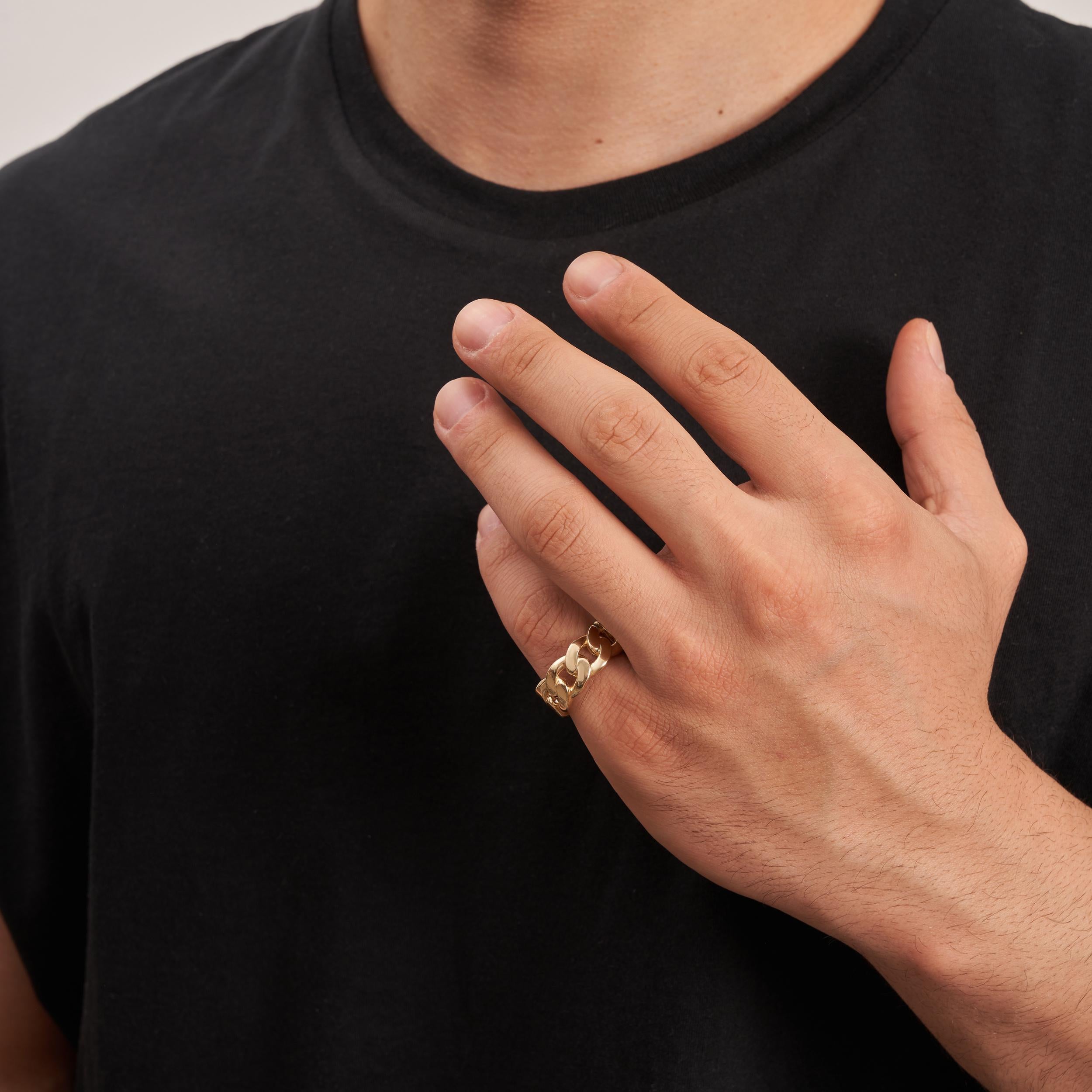 14K Solid Gold Curb Chain Shaped Ring for Men