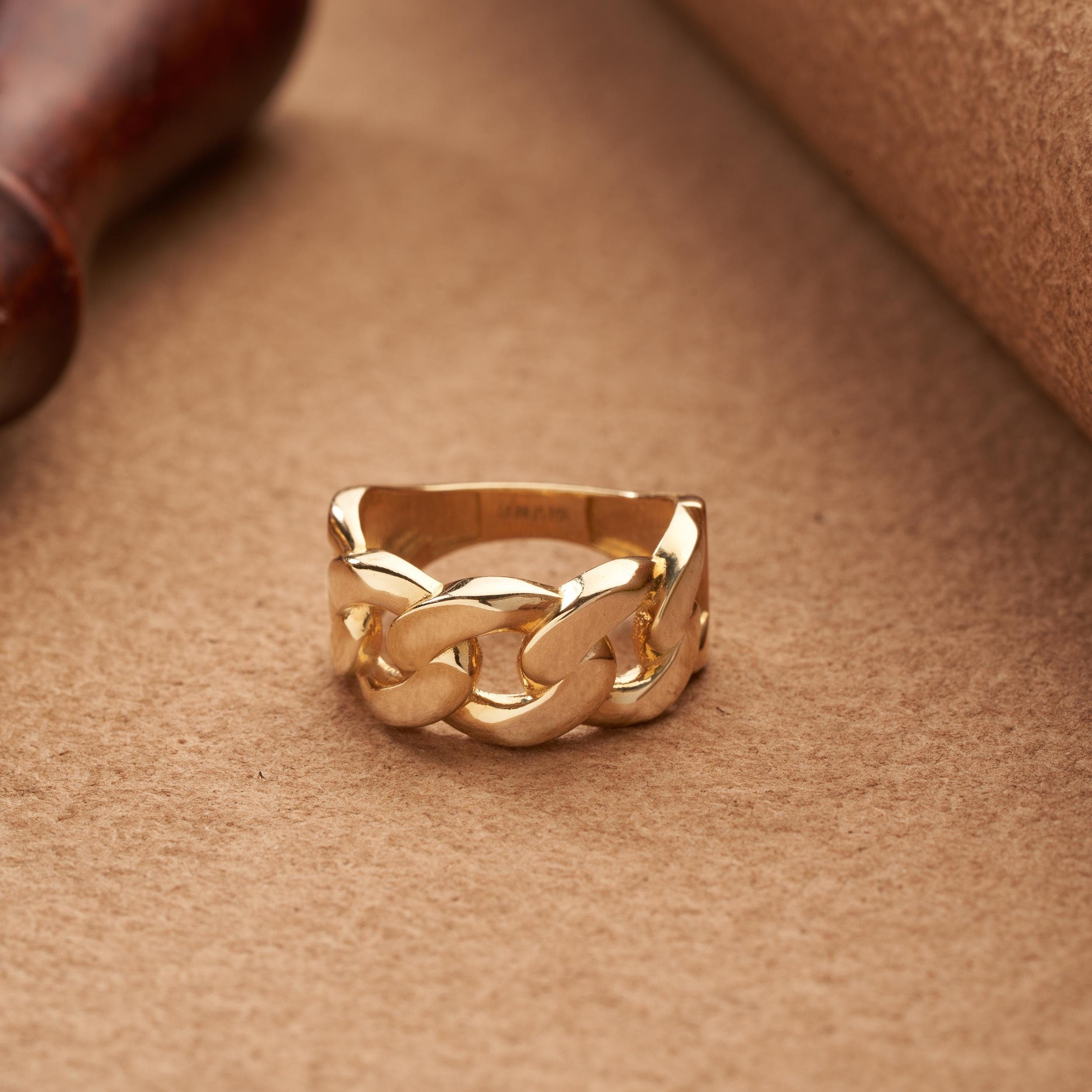 14K Solid Gold Curb Chain Shaped Ring for Men