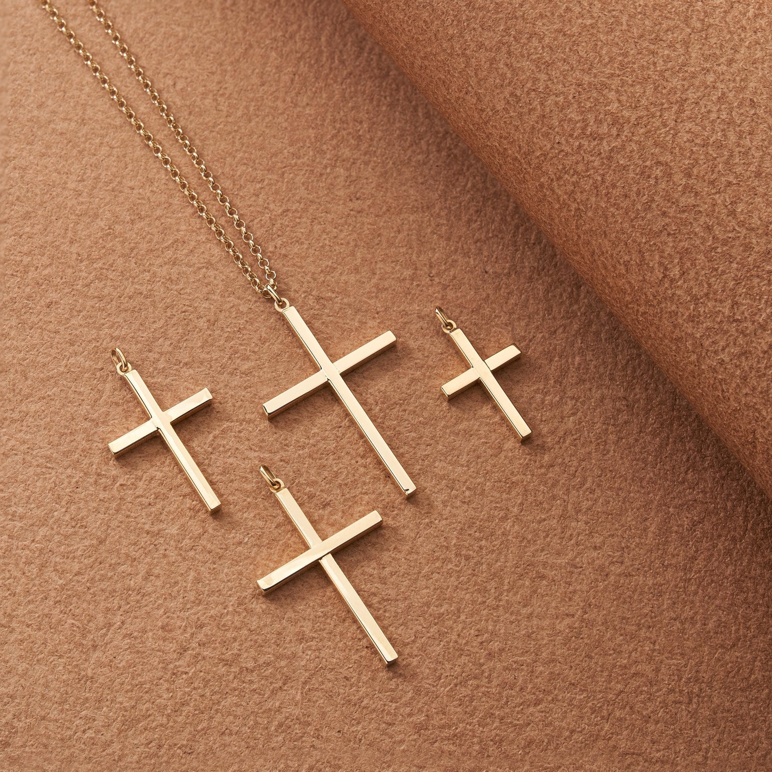 14K Solid Gold Cross Necklace for Men