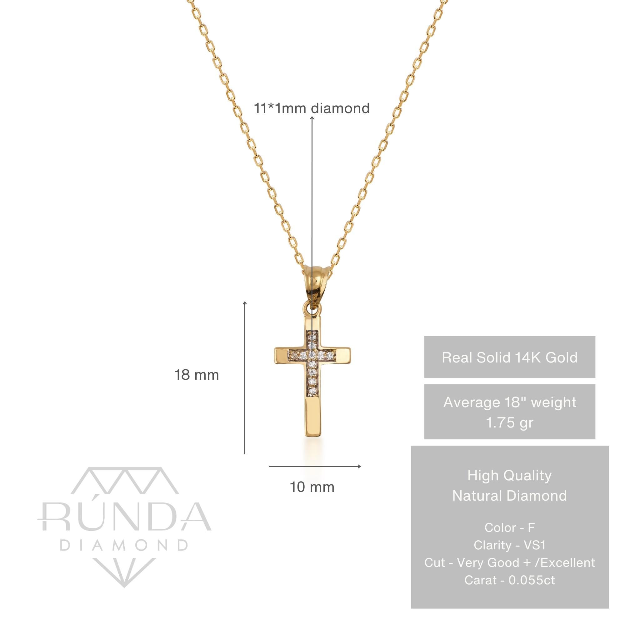 14K Solid Gold Diamond Tiny Cross Necklace