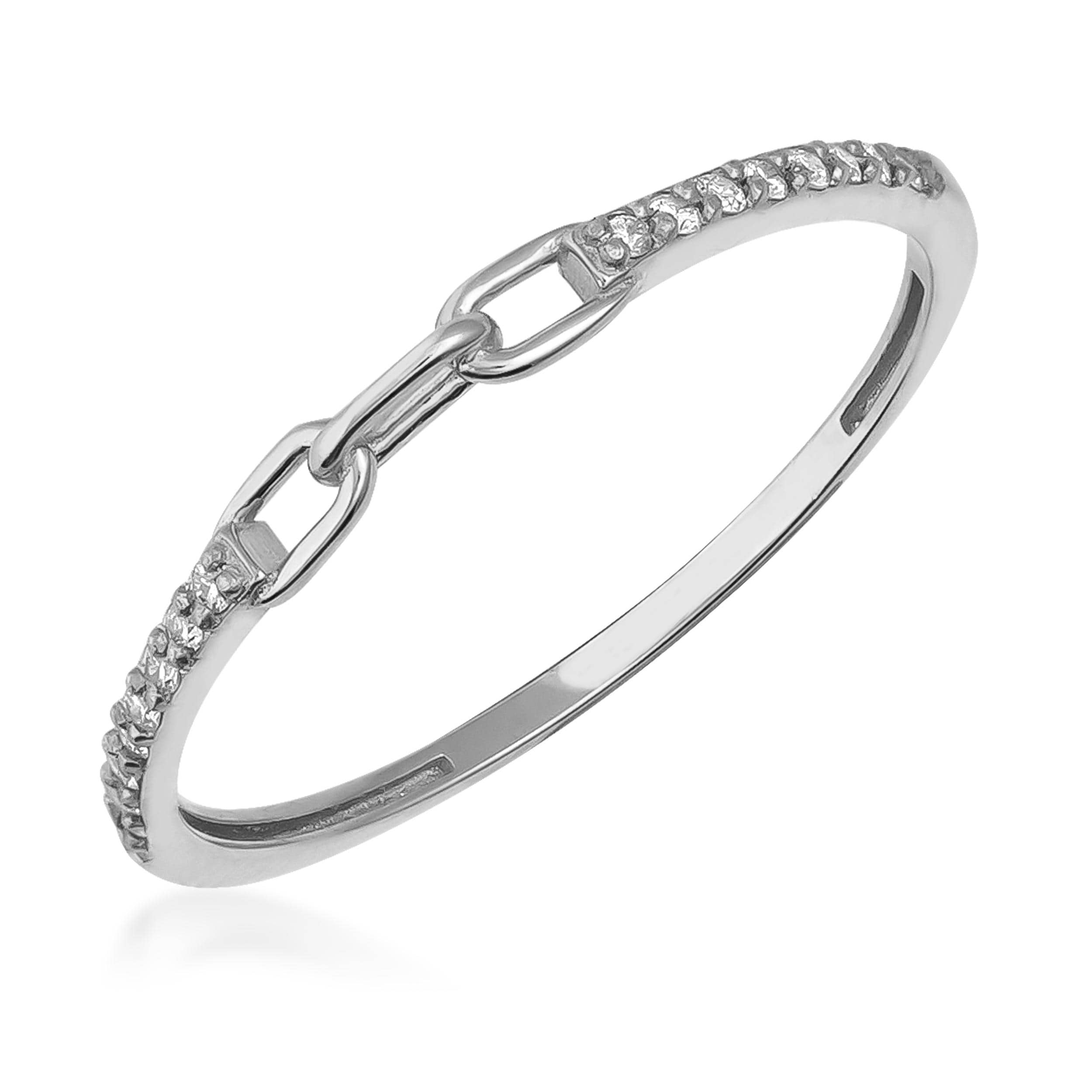 14K Solid Gold Diamond Chain & Paperclip Ring, Dainty Pave Diamond Ring