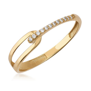 A gold ring for women, designed like a nail, made of 14K solid gold with a row of natural diamonds along the top.