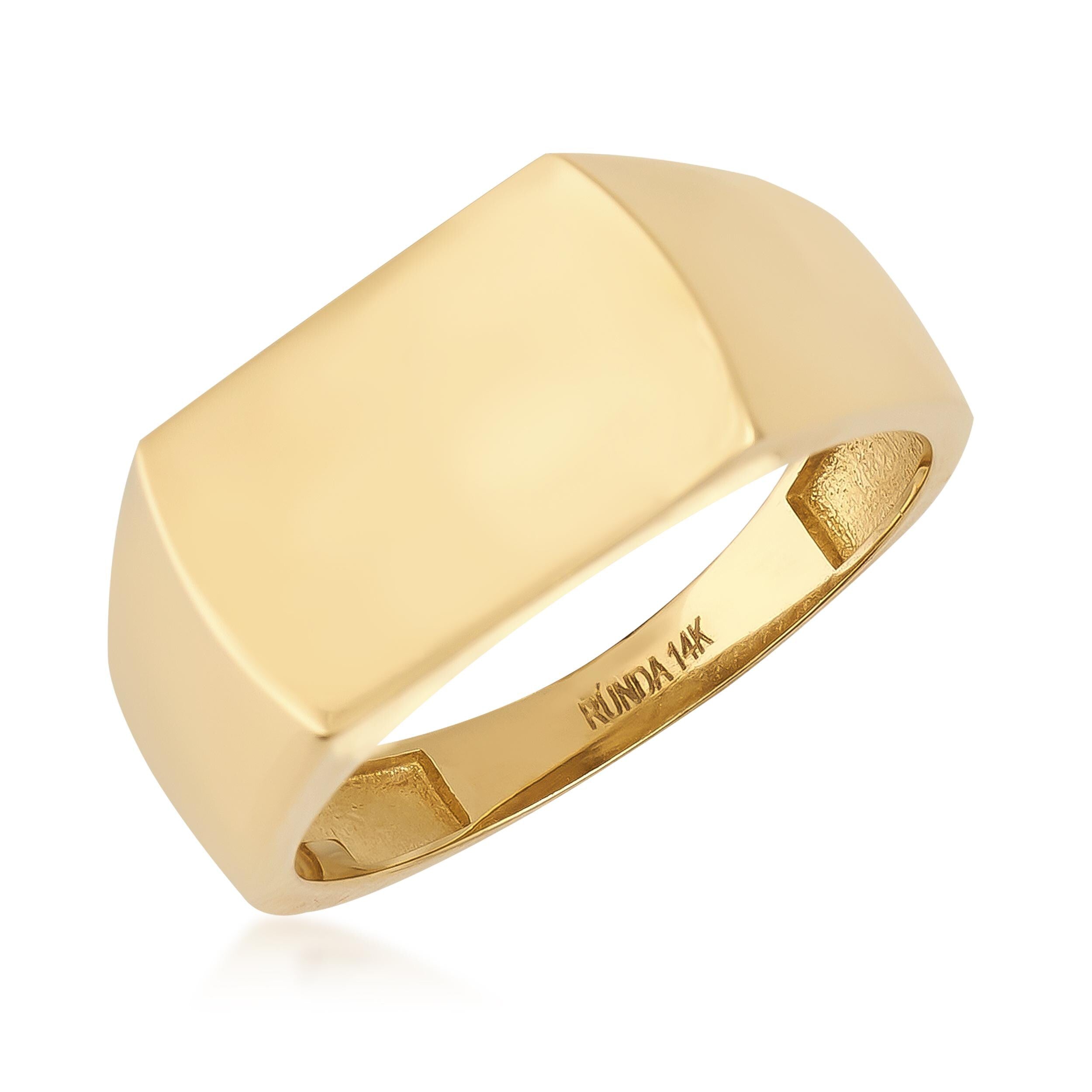 14K Solid Gold Plain Polished Square Signet Ring For Men