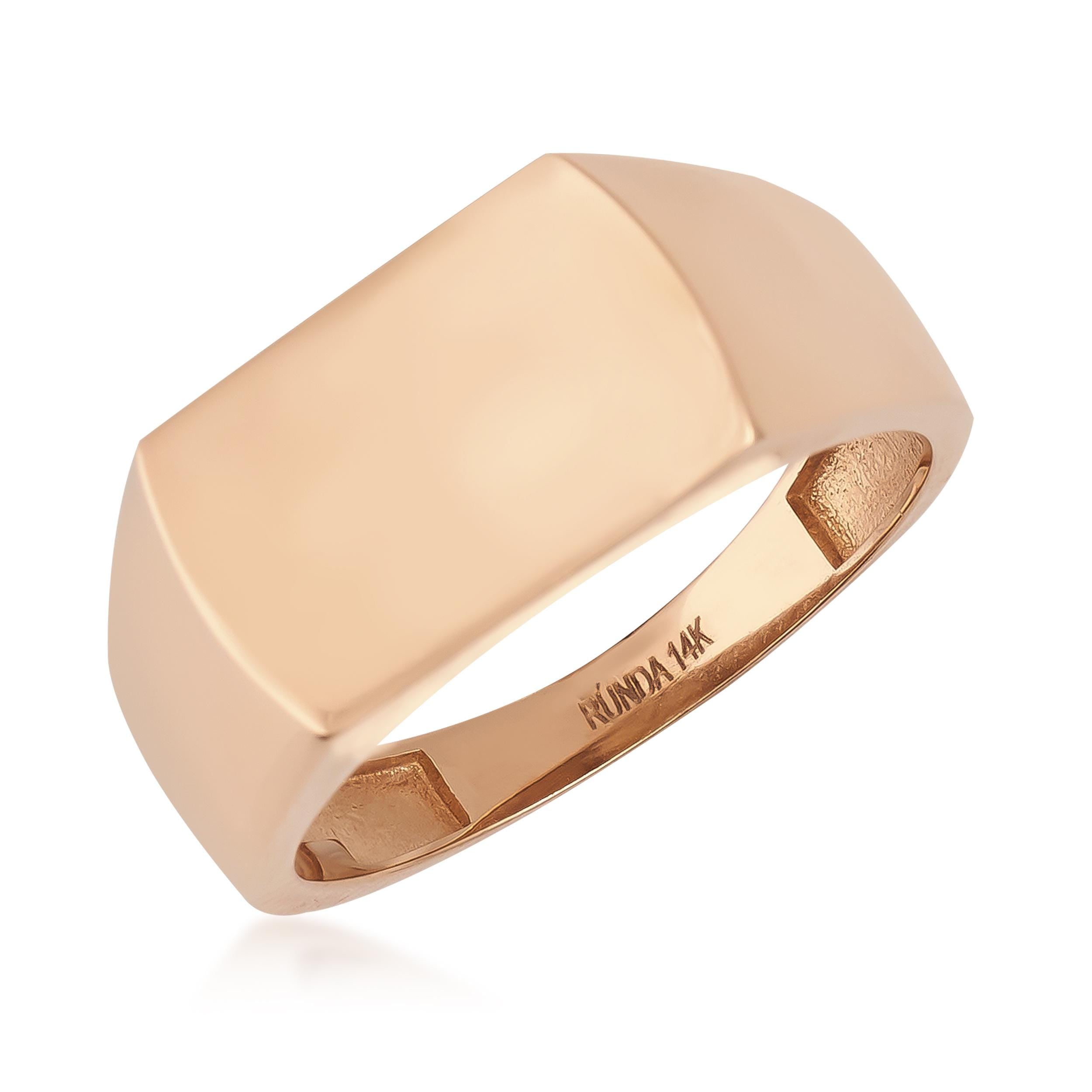 14K Solid Gold Plain Polished Square Signet Ring For Men