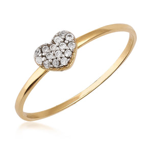 The 14K Solid Gold Natural Diamond Heart Engagement Ring showcases a heart centerpiece with small natural white diamonds, set elegantly on a thin band against a plain white backdrop.