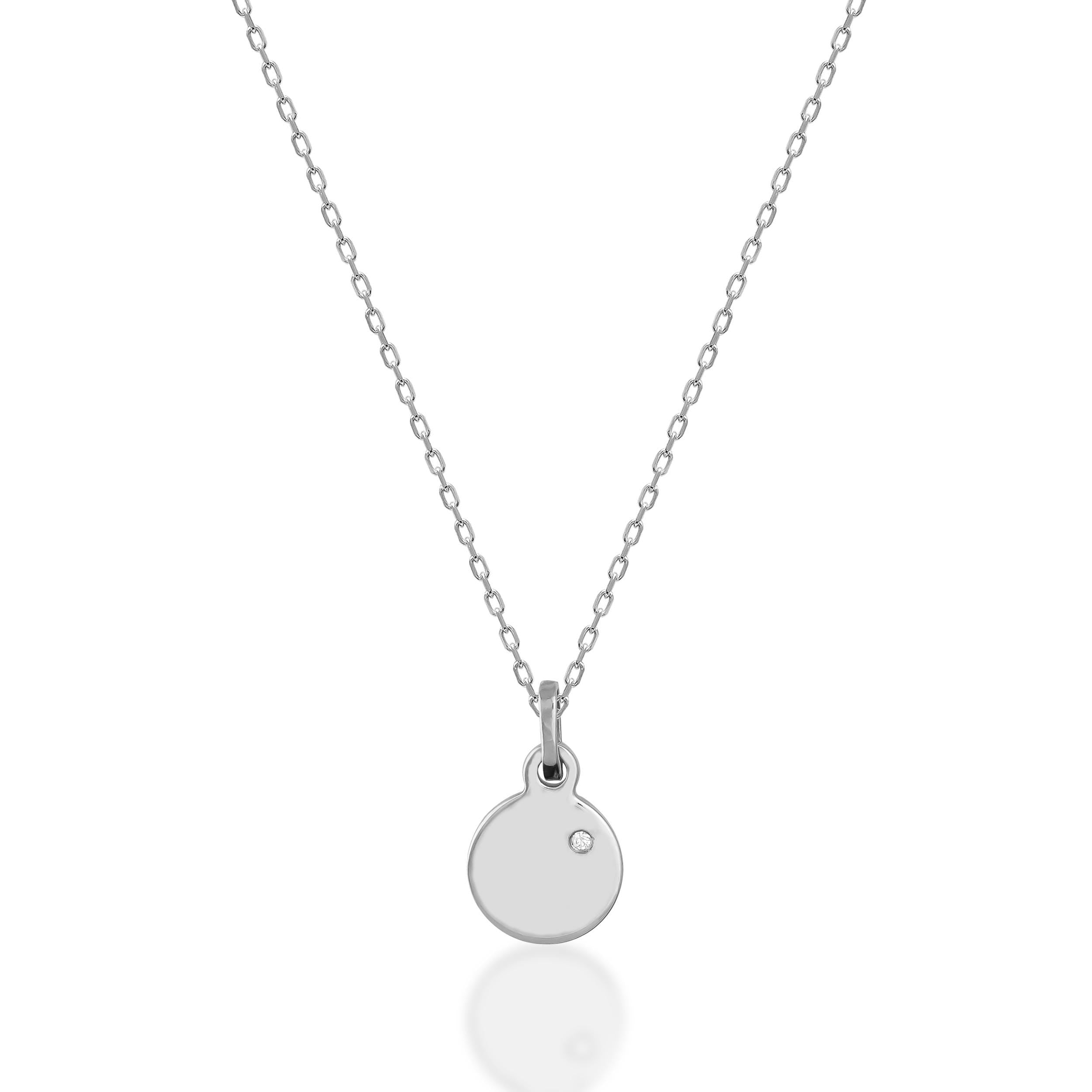 14K Solid Gold Round Disc Diamond Necklace