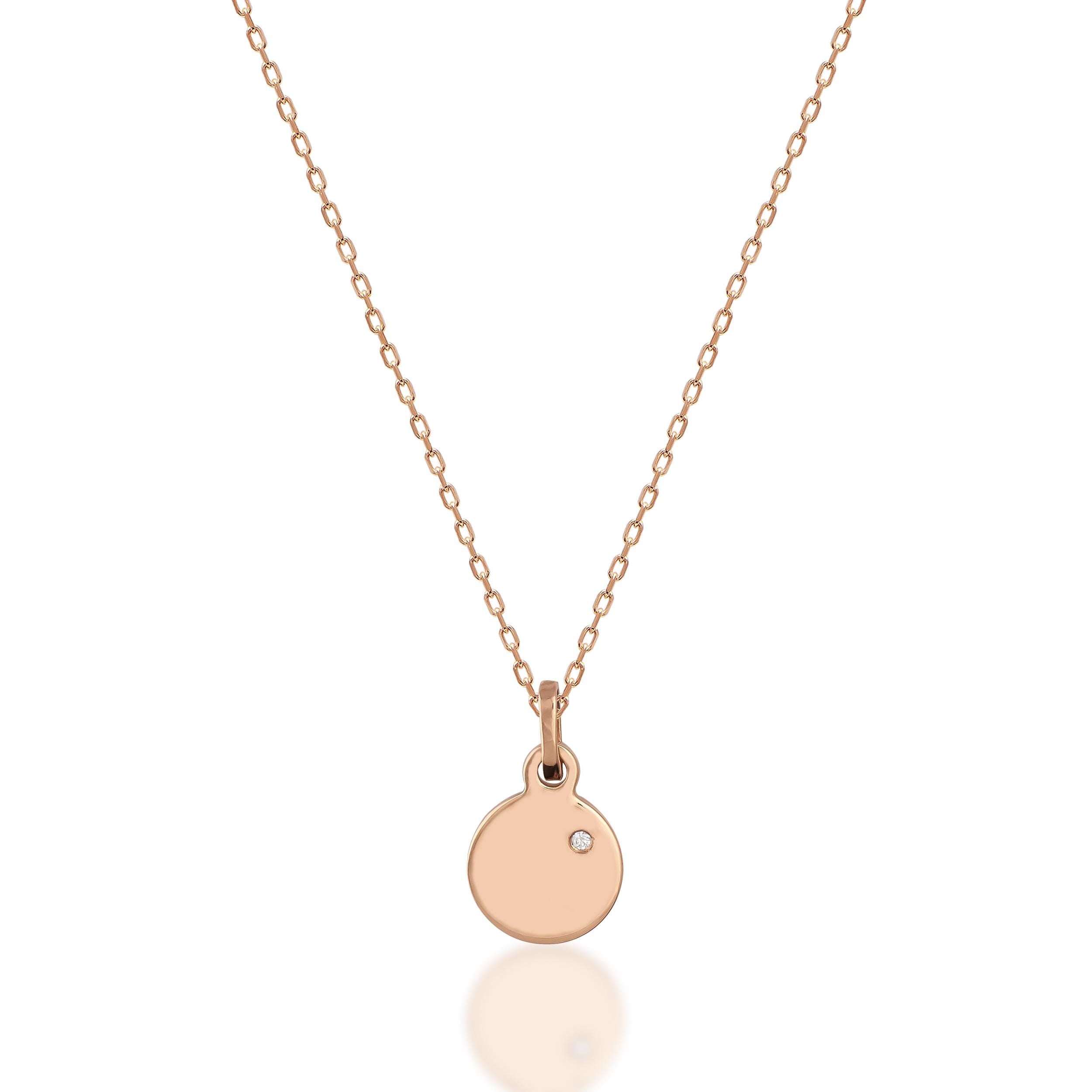 14K Solid Gold Round Disc Diamond Necklace