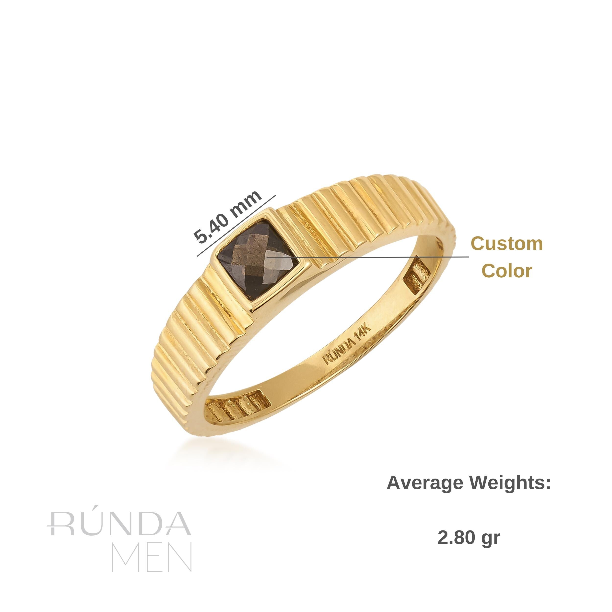 Custom Gemstone 14K Solid Gold Wedding Band for Men