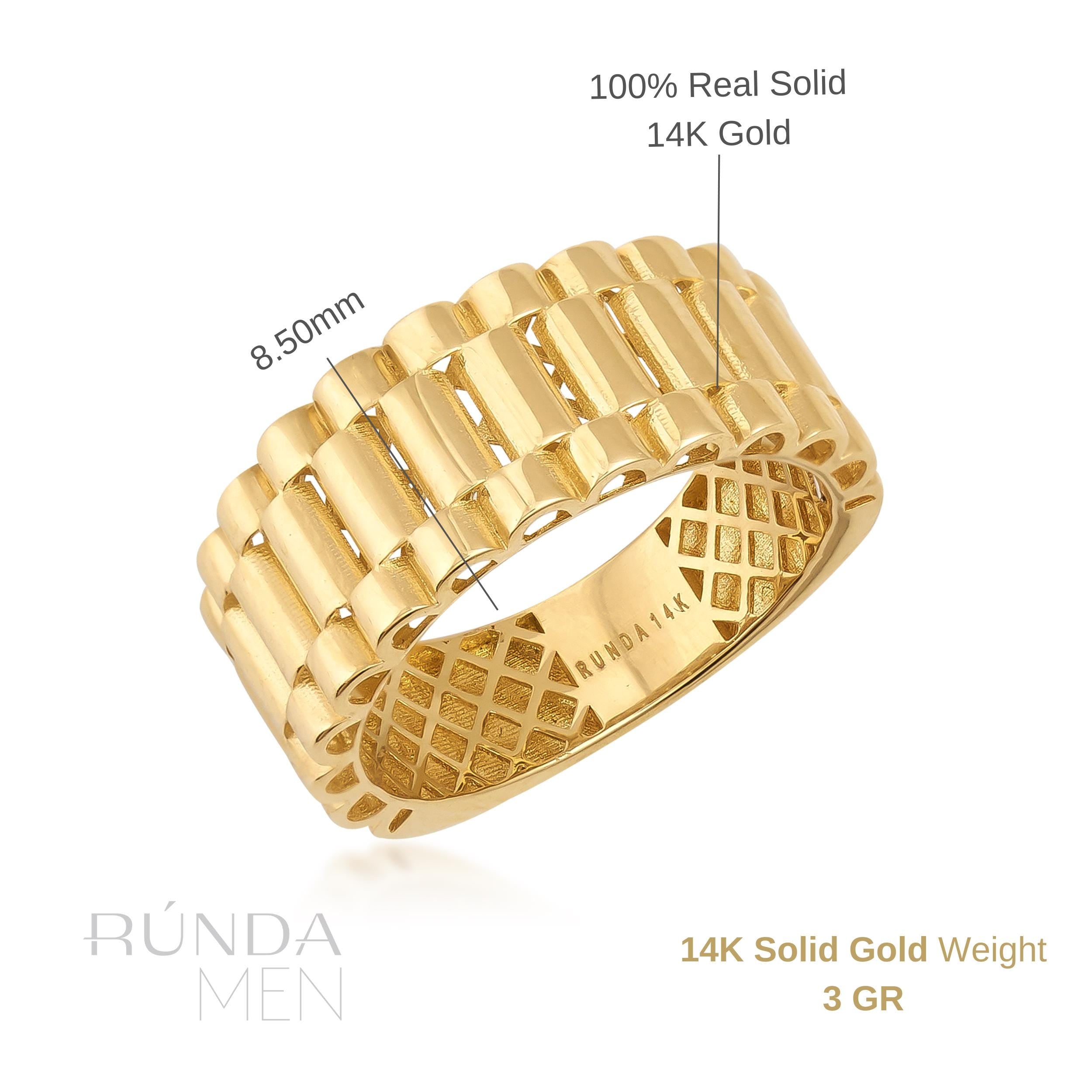 14K Solid Gold Watch Band Ring For Men, Bold Fancy Pinky Ring