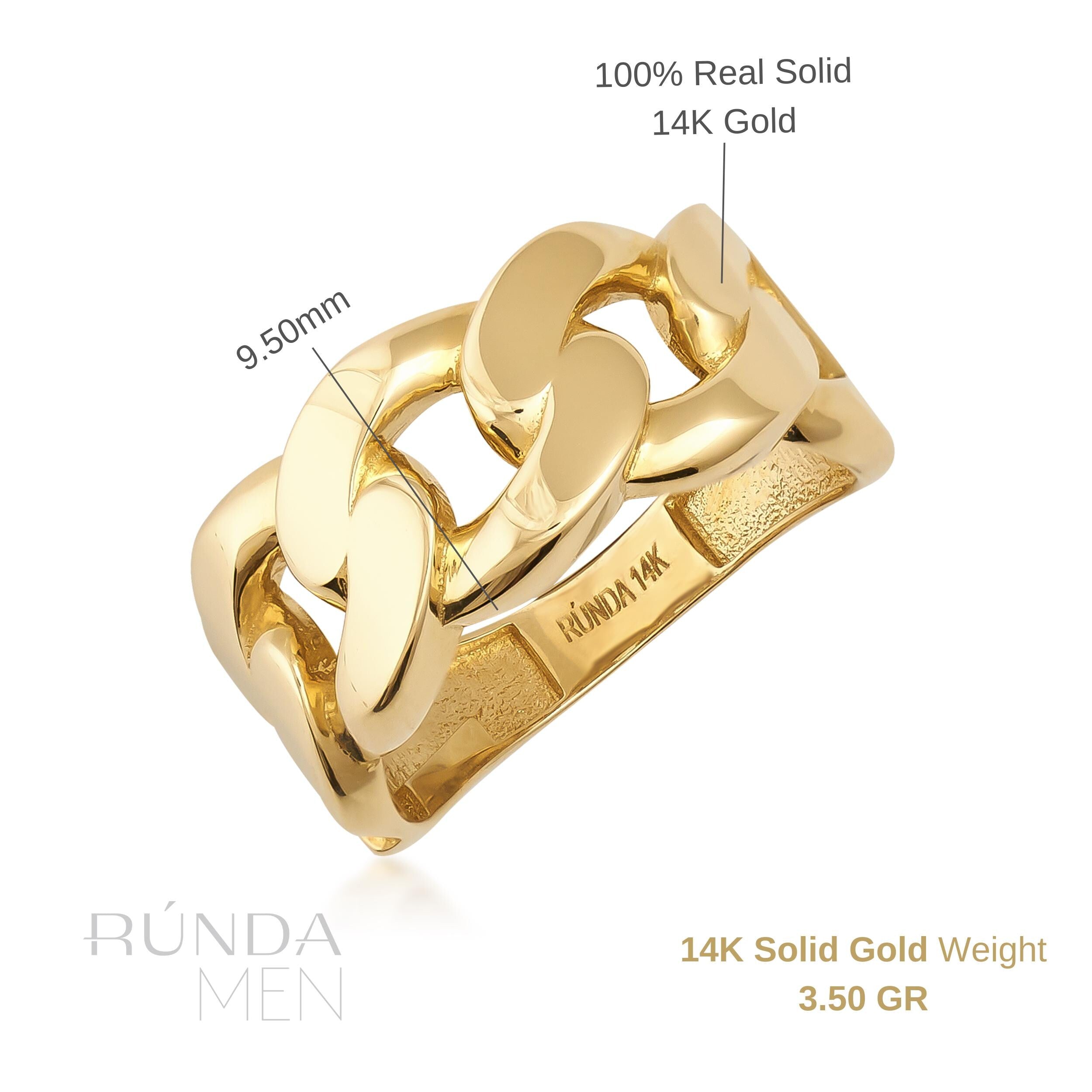 14K Solid Gold Curb Chain Shaped Ring for Men