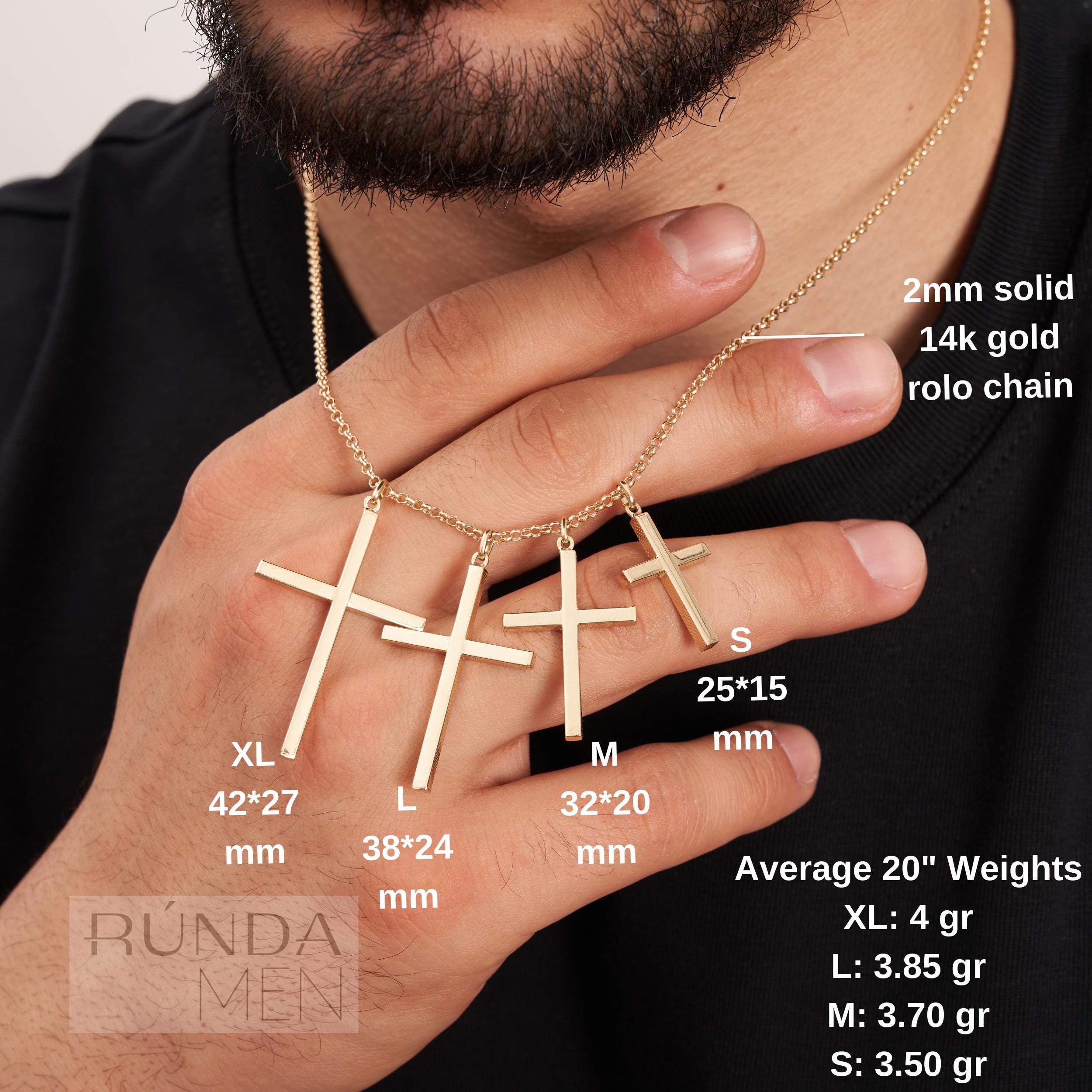 14K Solid Gold Cross Necklace for Men