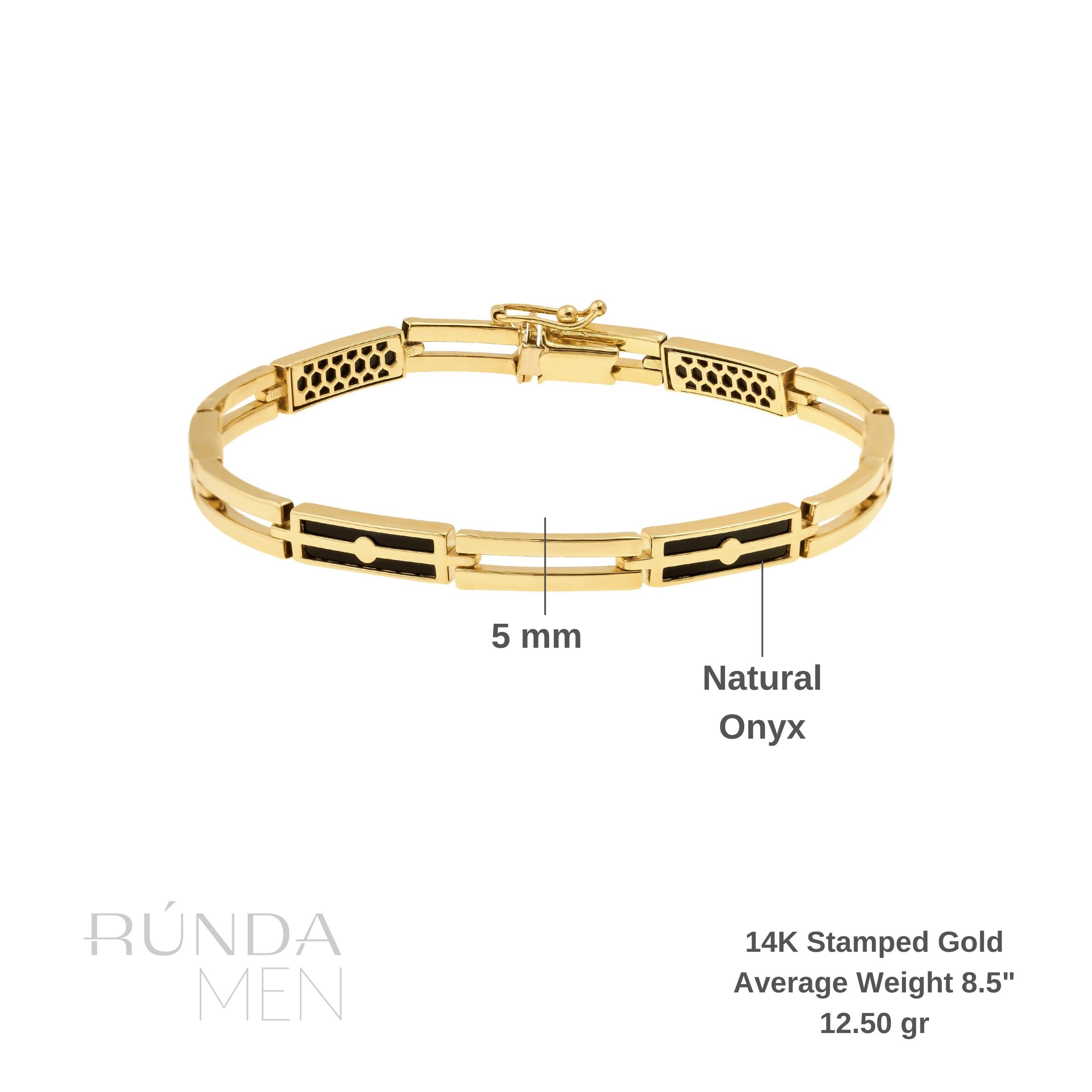 14K Solid Gold Geometric Black Onyx Bracelet for Men