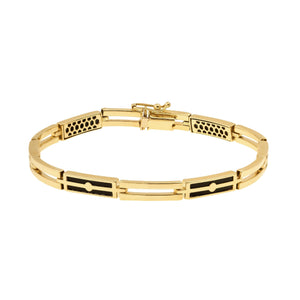 14K Solid Gold Geometric Black Onyx Bracelet for Men