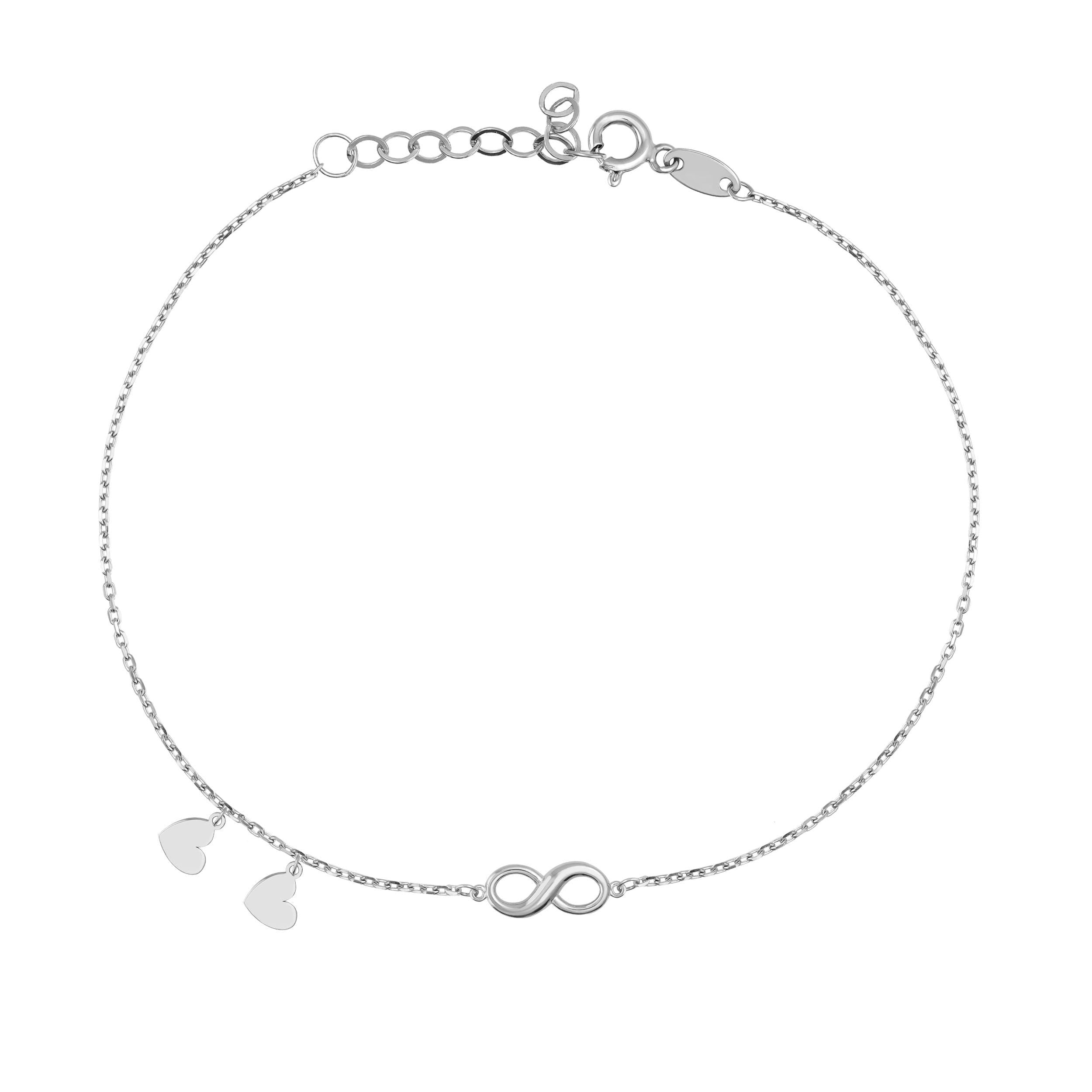 14K Solid Gold Minimal Tiny Heart and Infinity Bracelet