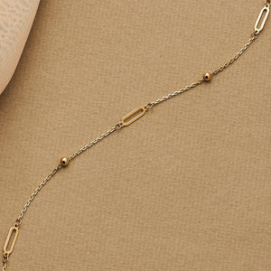 14K Solid Gold Dainty Station Bead Paperclip Bracelet