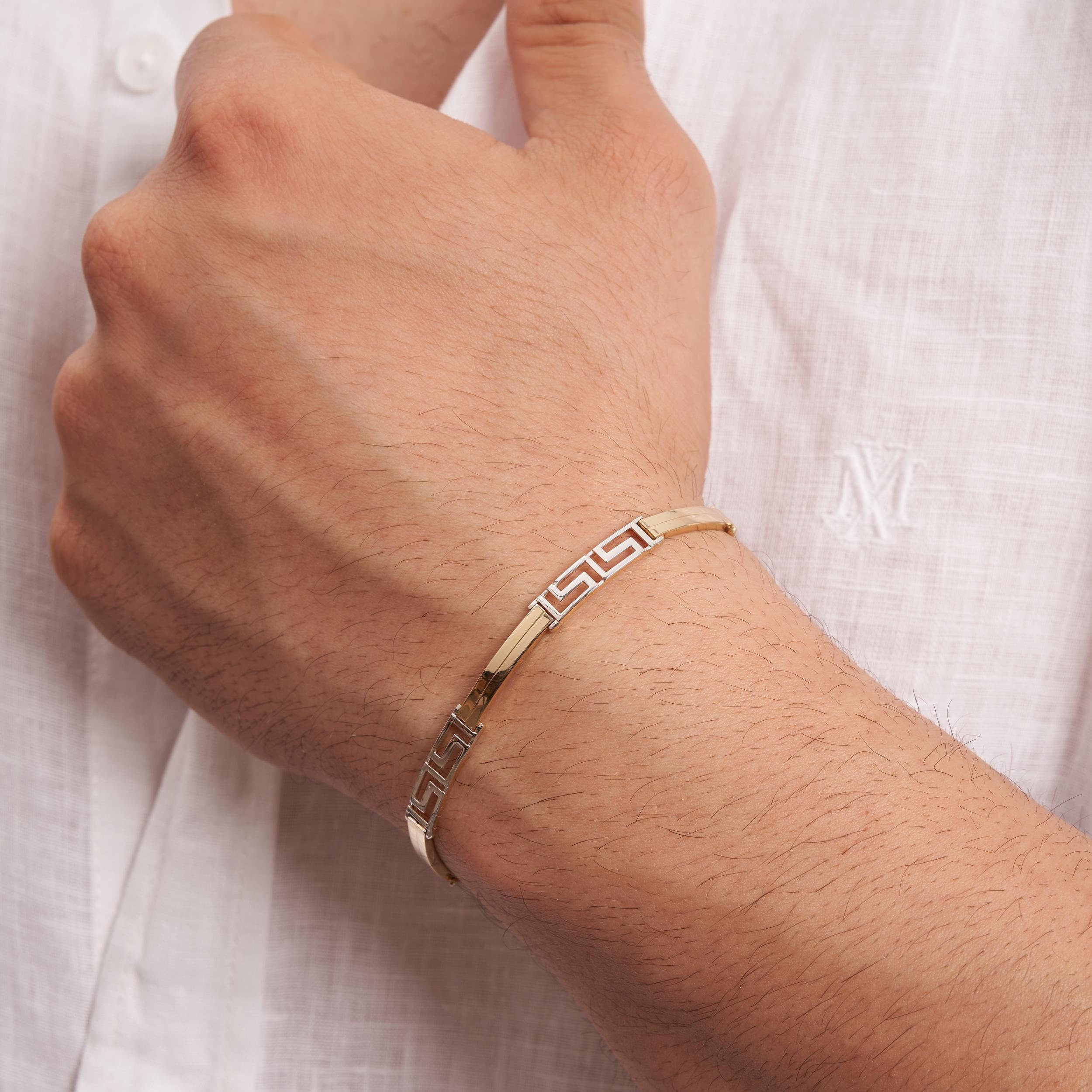 14K Solid Gold 5 mm Greek Key Bracelet for Men