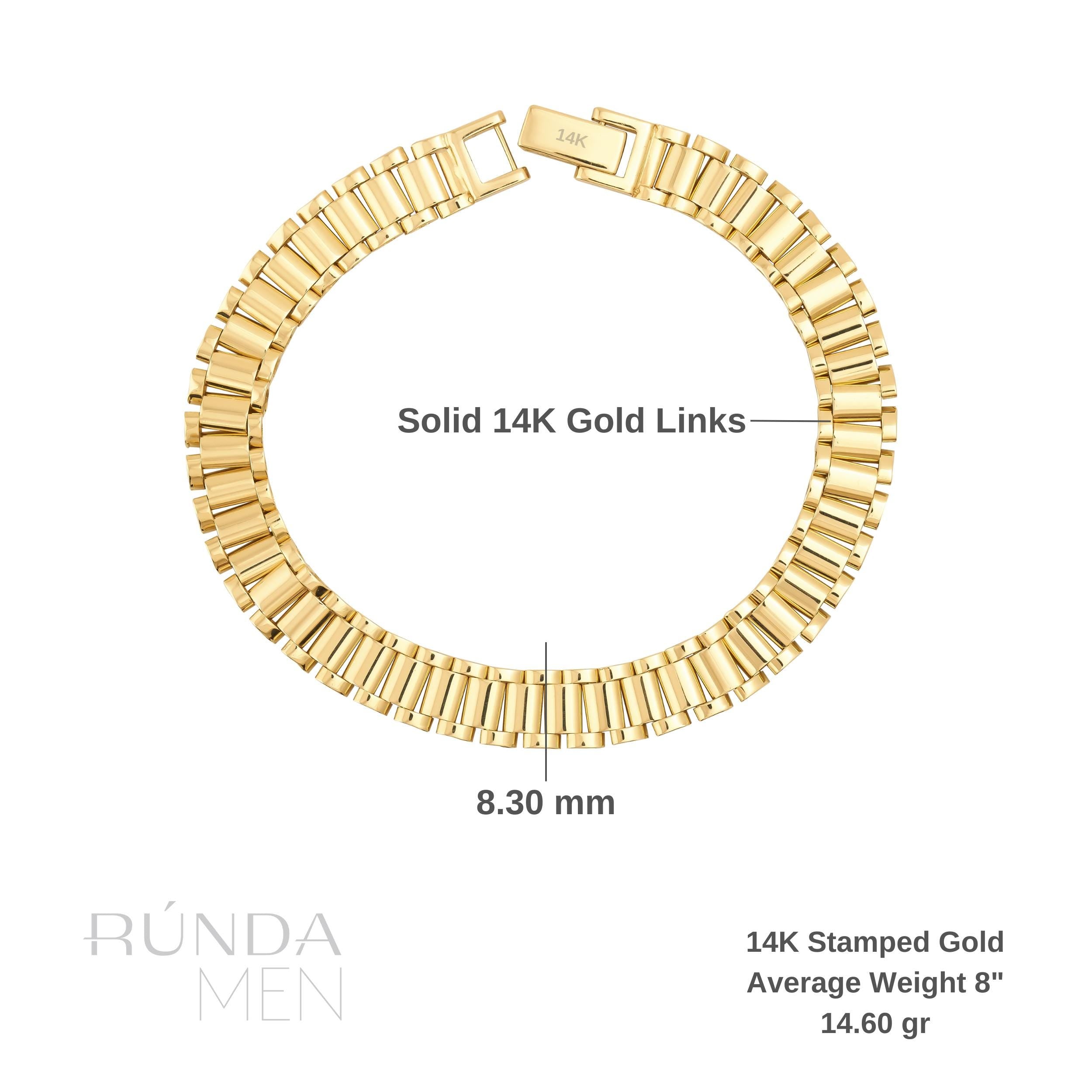 14K Real Solid Gold Men's Watch Link Bracelet