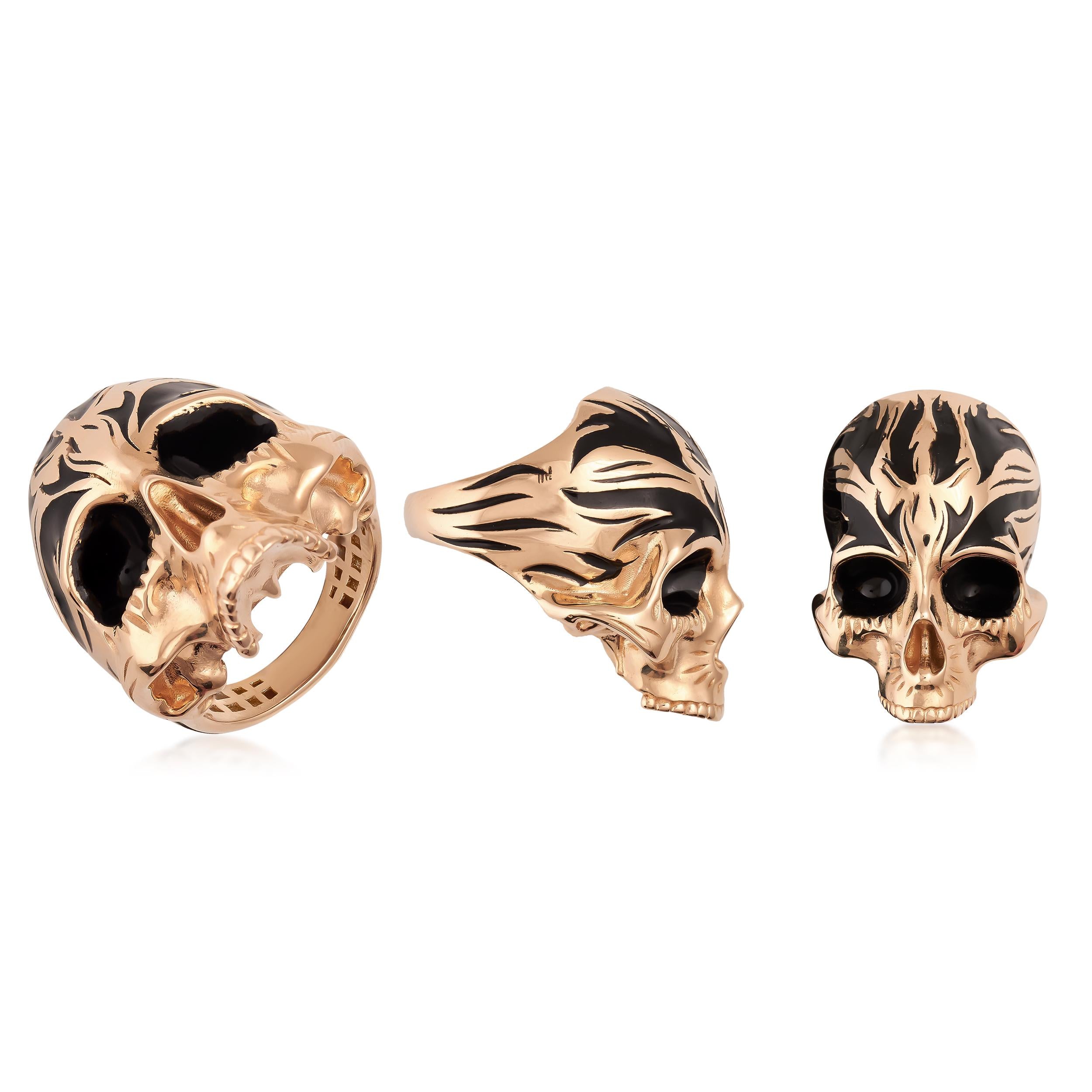 14K Real Solid Gold Jawless Classic Skull Ring for Men