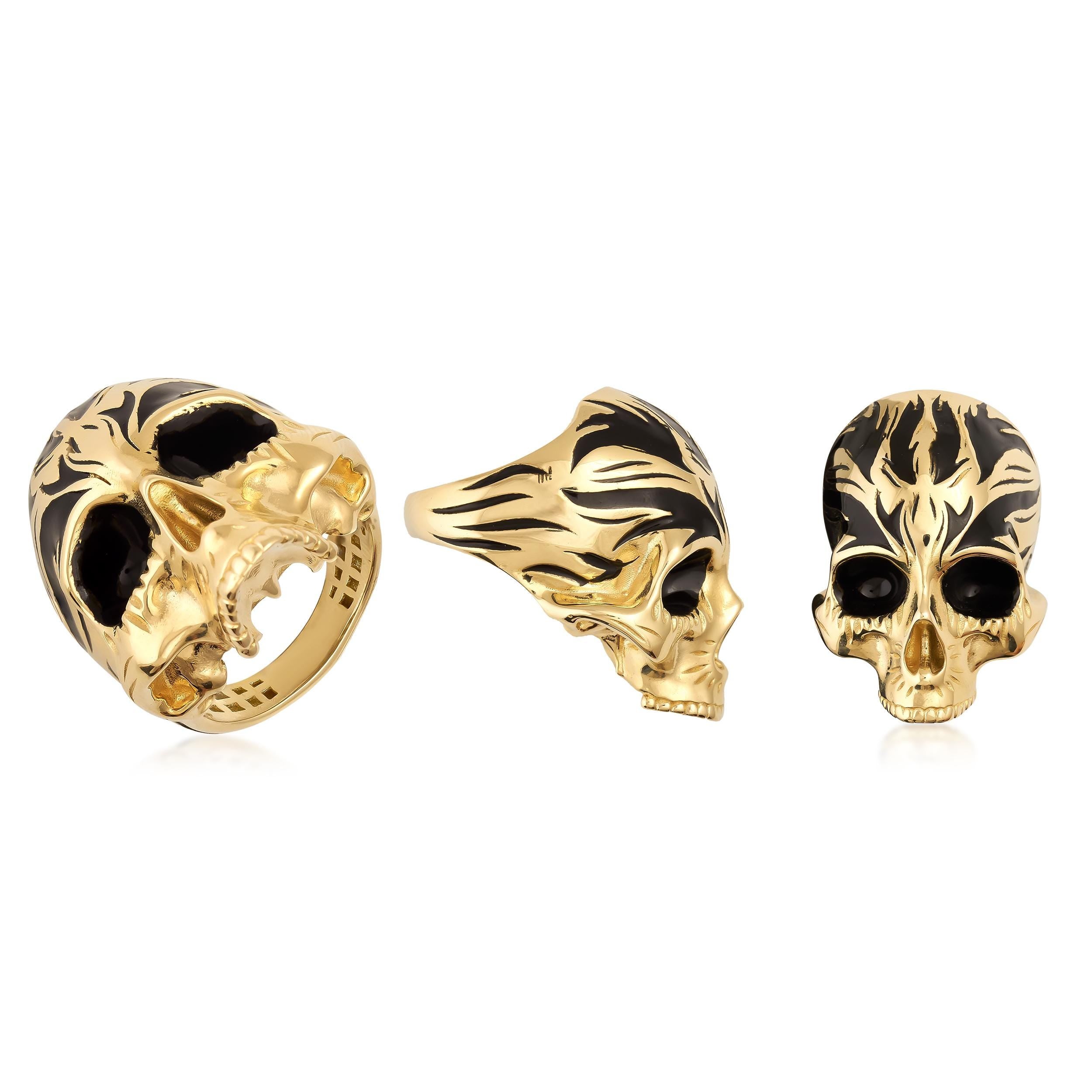 14K Real Solid Gold Jawless Classic Skull Ring for Men