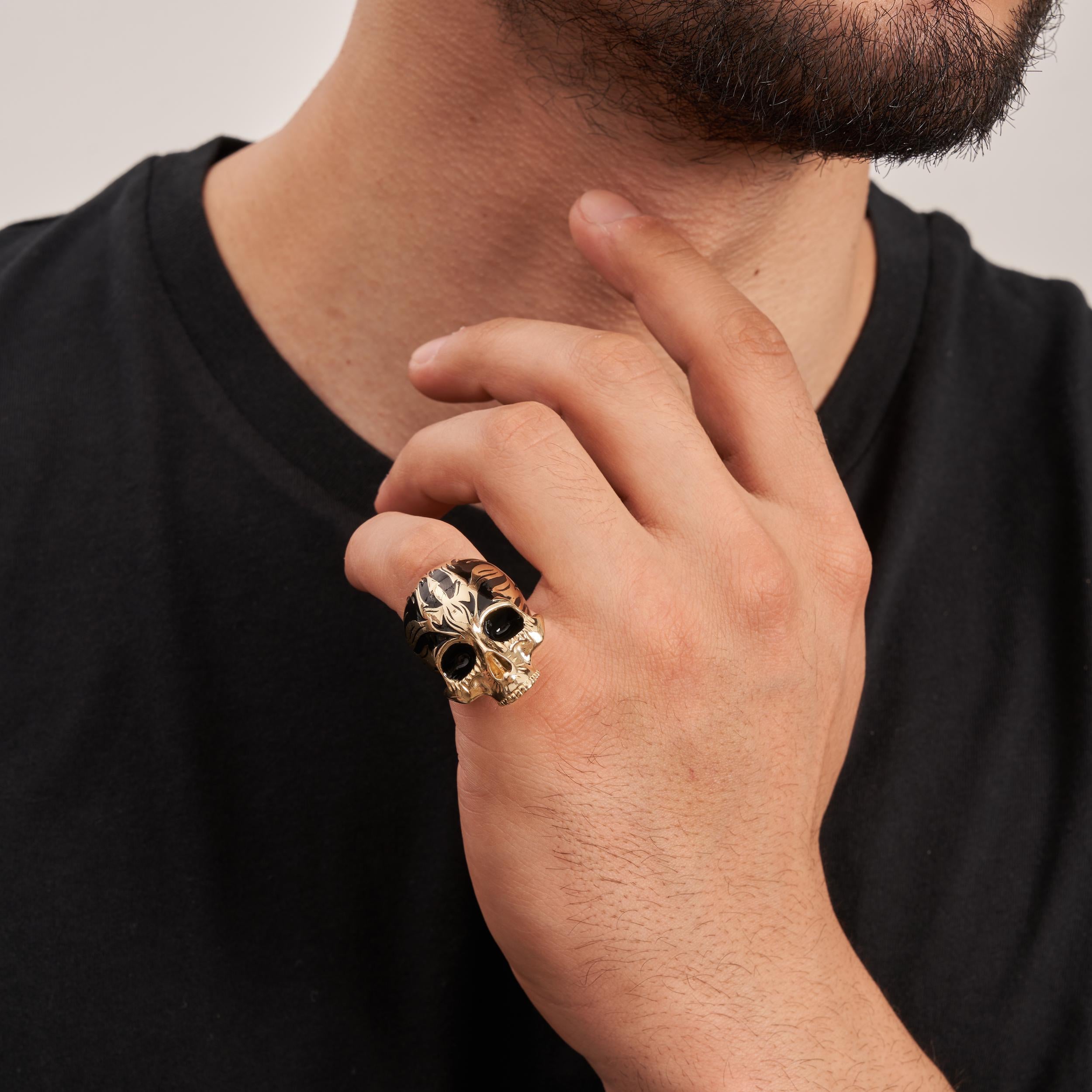 14K Real Solid Gold Jawless Classic Skull Ring for Men