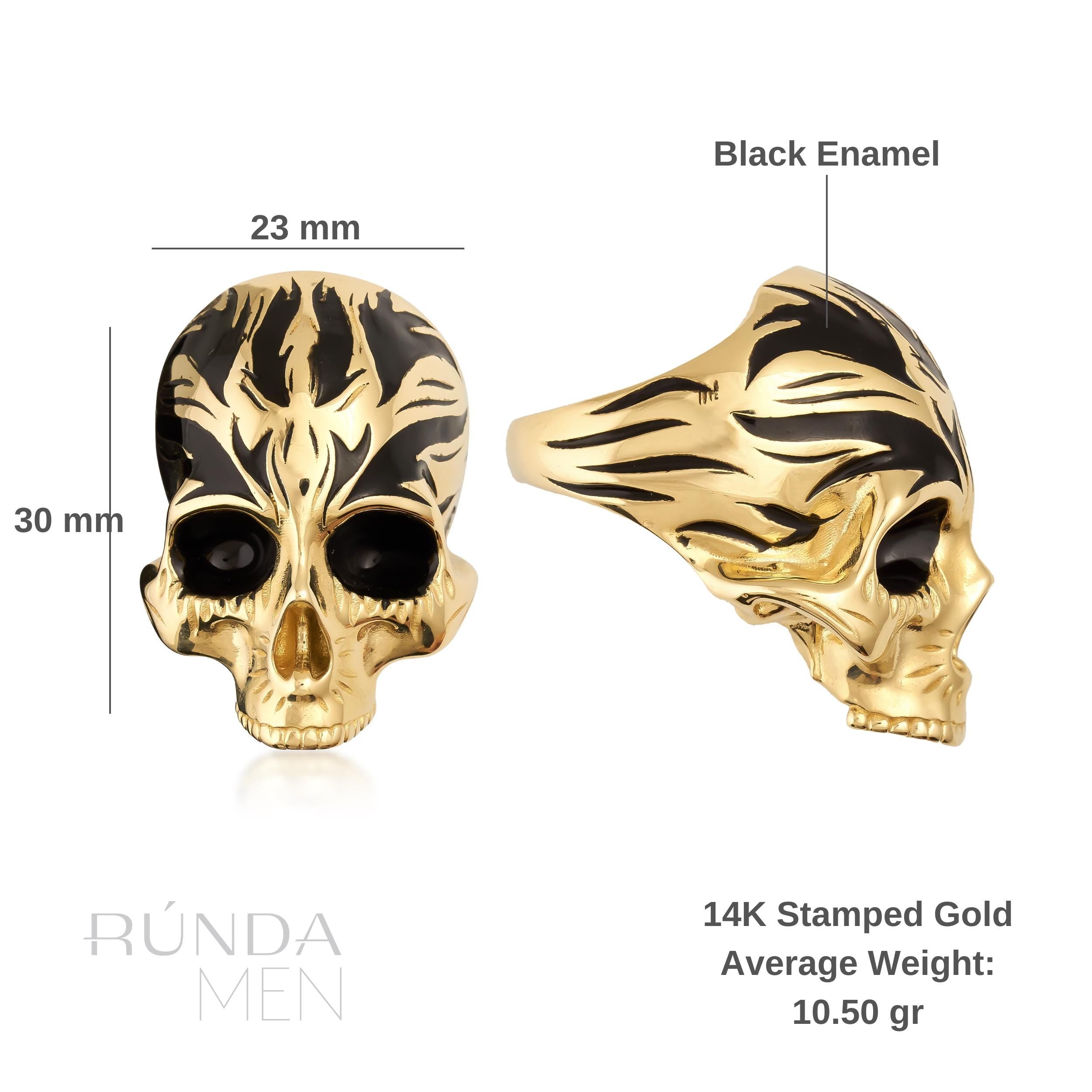 14K Real Solid Gold Jawless Classic Skull Ring for Men