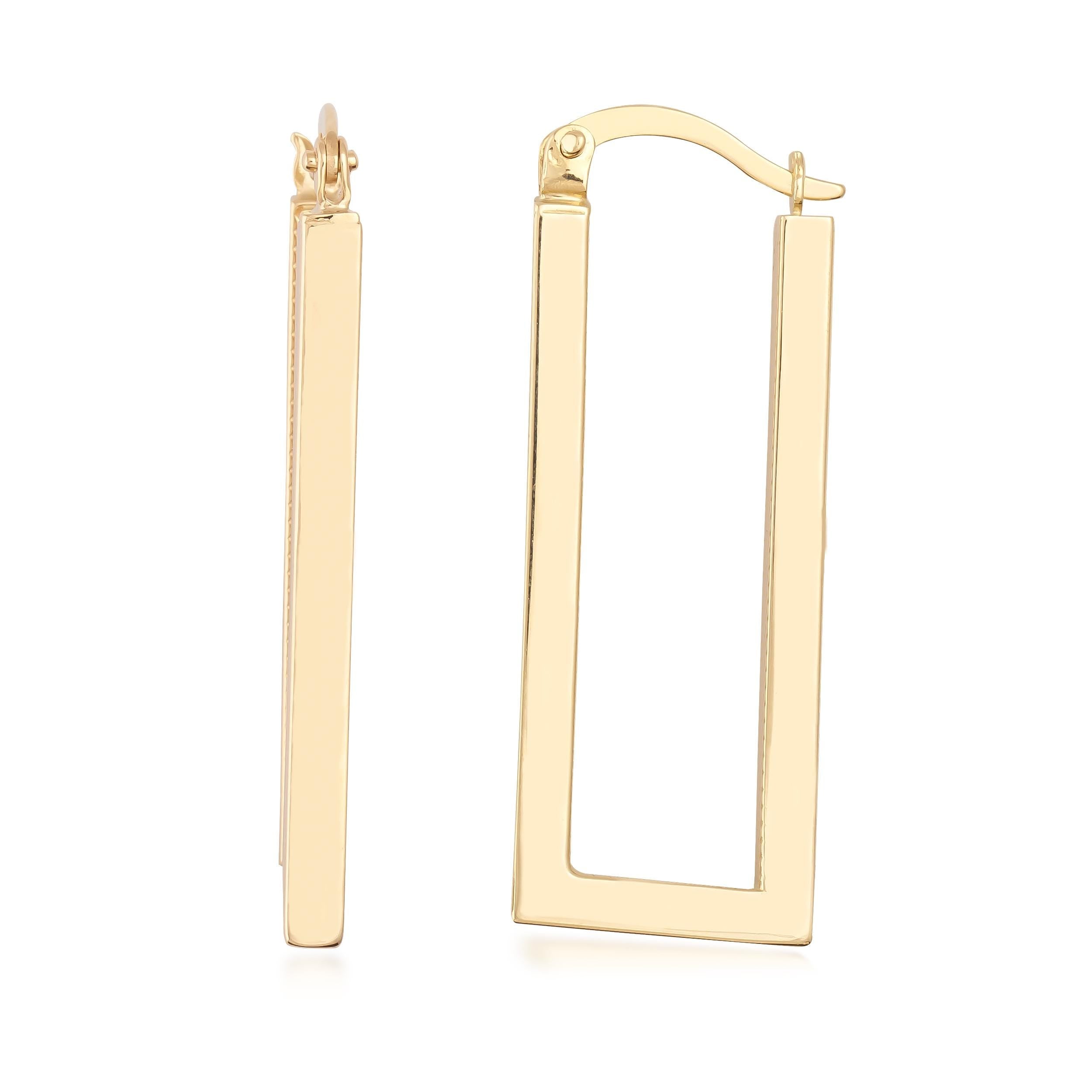 14K Solid Gold Chunky Rectangle Geometric Hoop Earrings