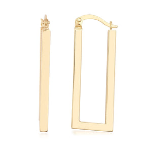 14K Solid Gold Chunky Rectangle Geometric Hoop Earrings