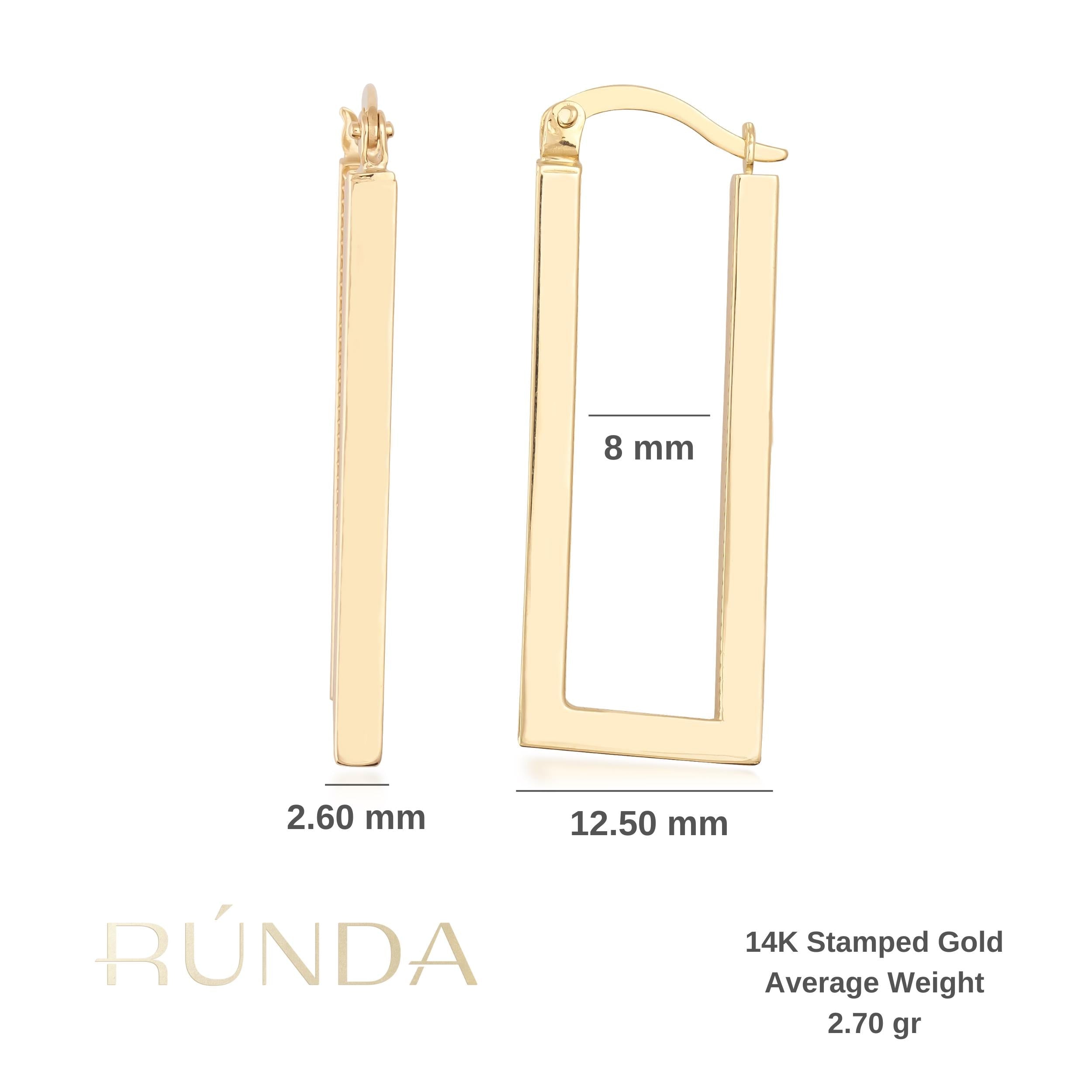 14K Solid Gold Chunky Rectangle Geometric Hoop Earrings